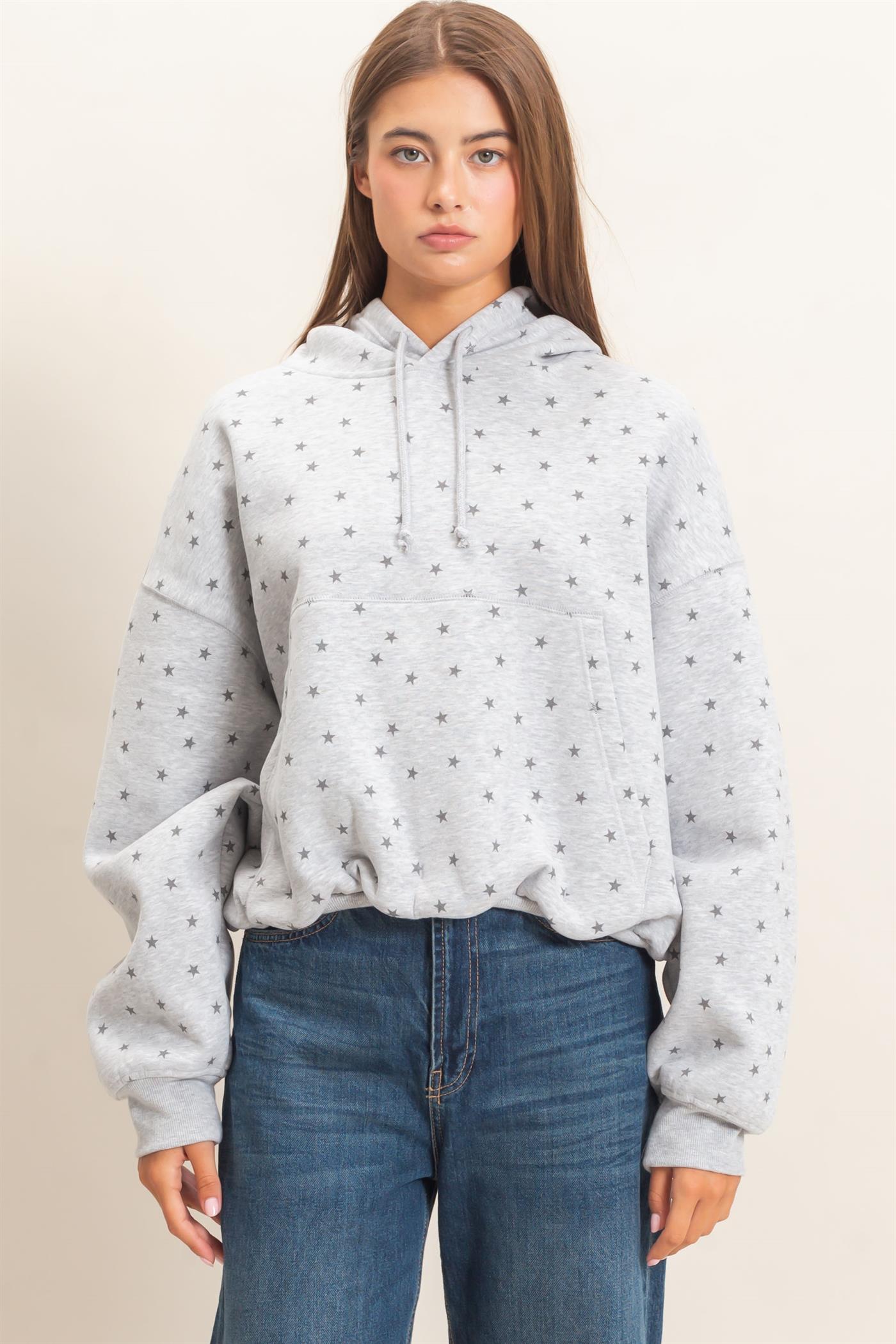 Wholesale Star Print Bubble Hoodie Hoodies DZ26C911 HEATHER GRAY DOUBLE ZERO