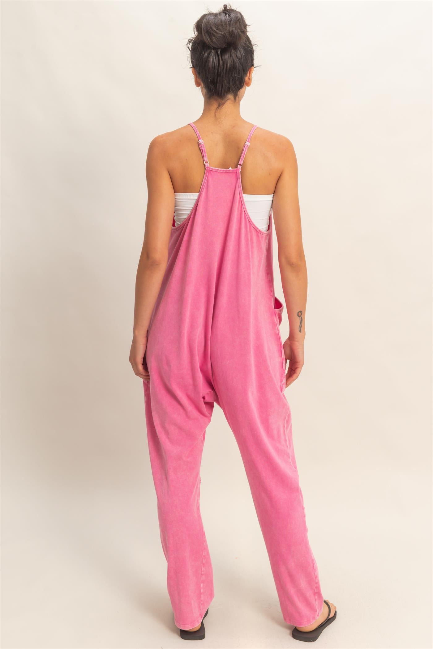 Wholesale Mineral Wash Spaghetti Strap Jumpsuit Clothing DZ26C375 FUCHSIA DOUBLE ZERO