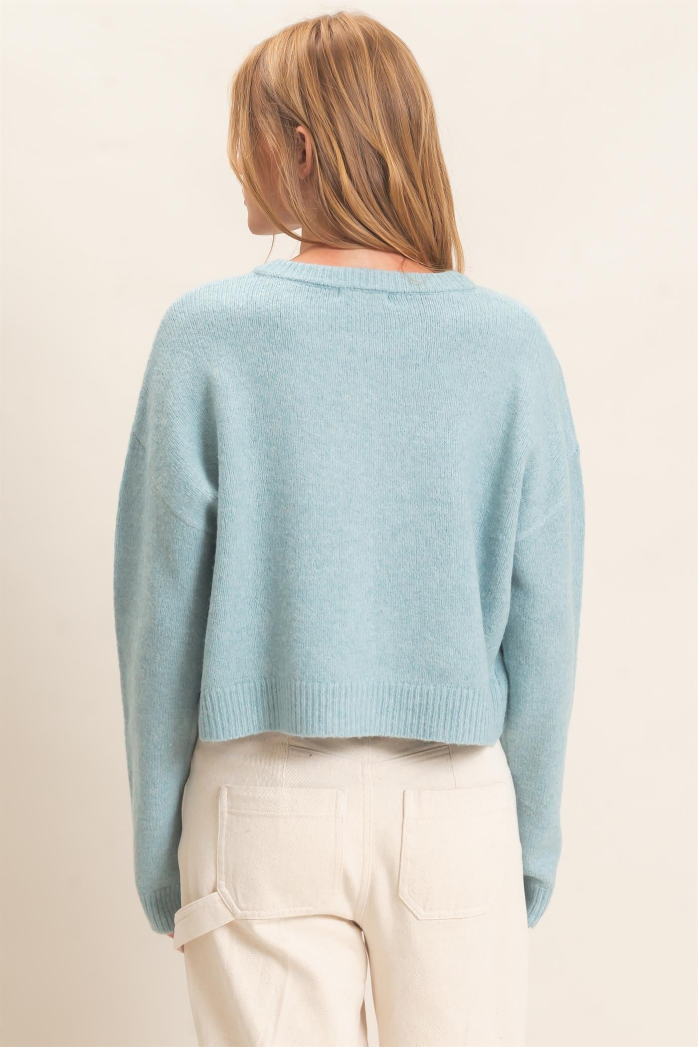 Wholesale Crew Neck Cardigan Sweater Cardigans HF26E226-D LIGHT BLUE HYFVE