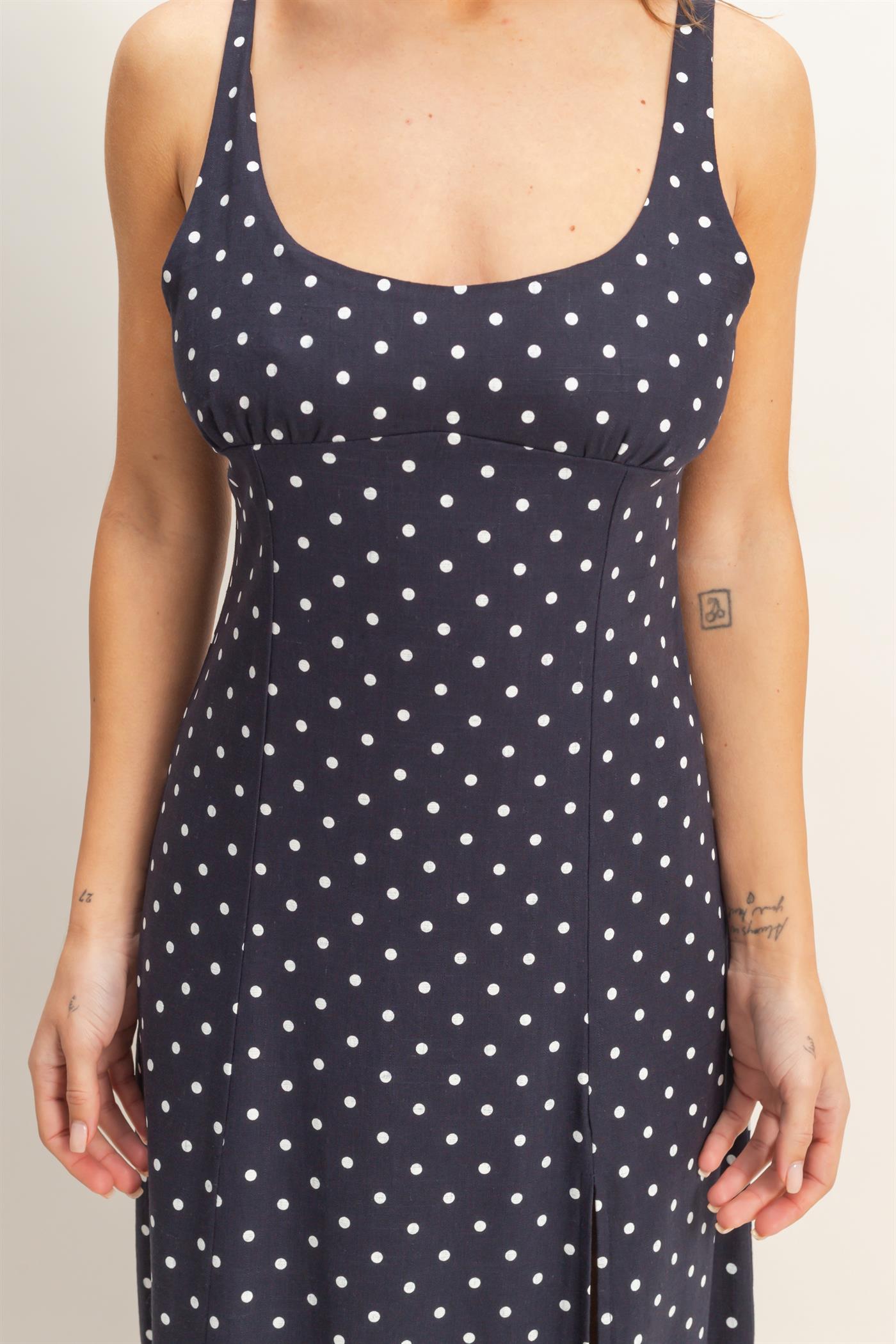 Wholesale Polka Dot Scoop Neck Midi Dress Dresses HF26C268-D NAVY HYFVE