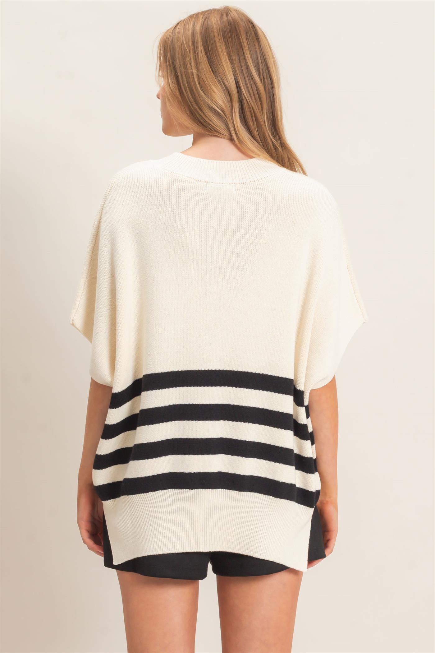 Wholesale Striped Ribbed Crew Neck Sweater Sweaters HF26E350-D CREAM HYFVE