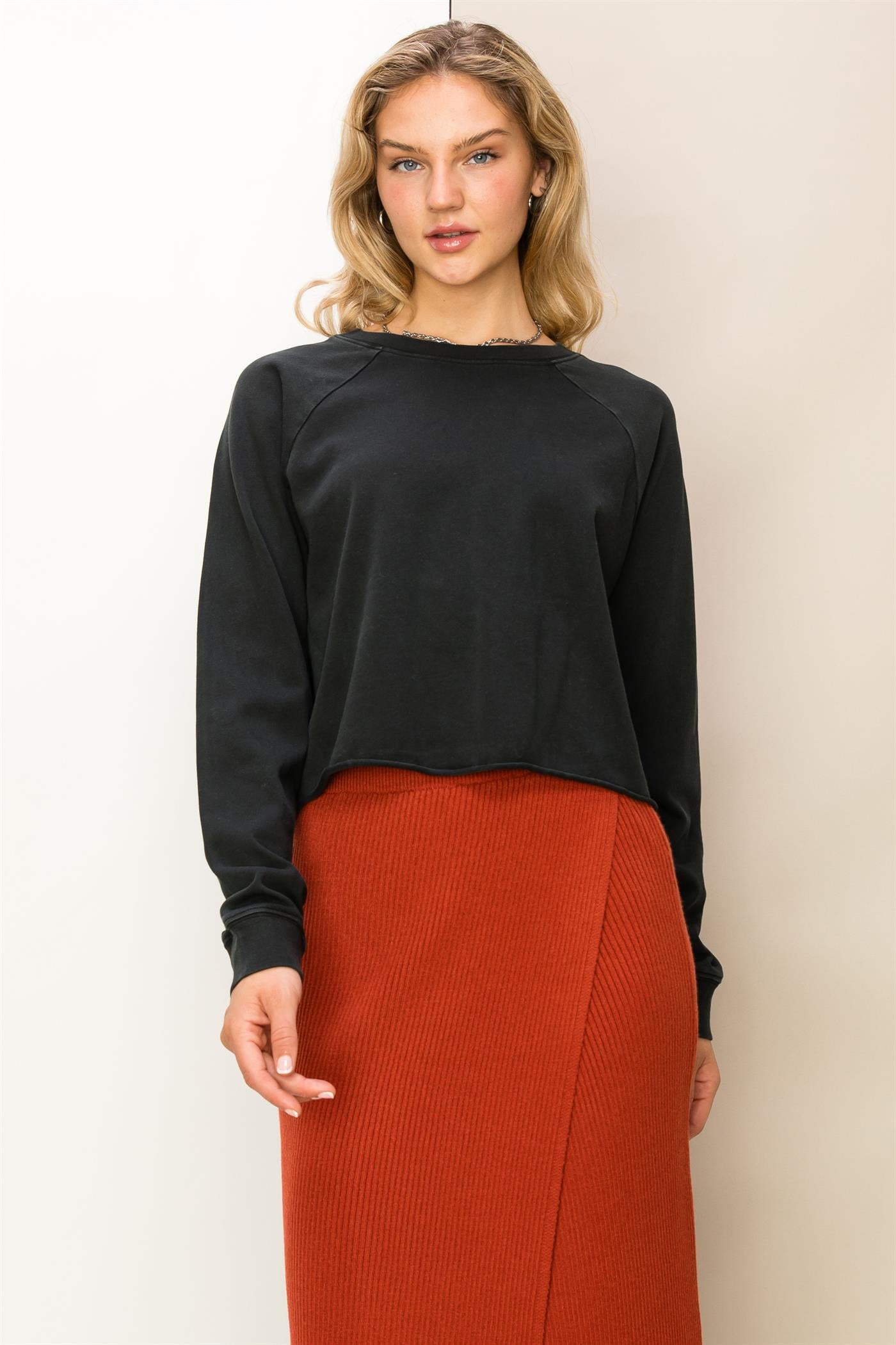 Wholesale Raglan Long Sleeve Top Clothing Tops DZ23G286 BLACK DOUBLE ZERO