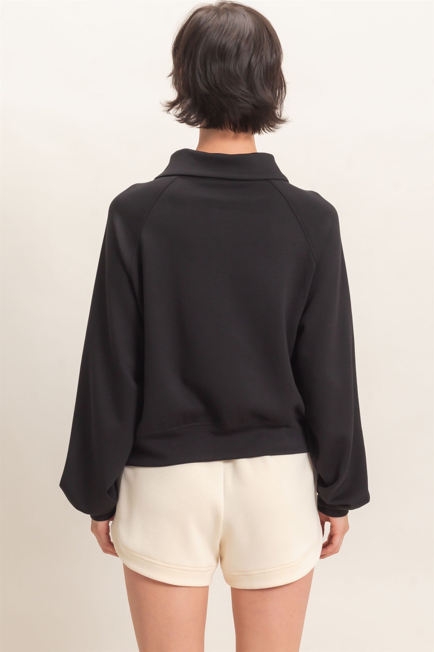 Wholesale Half-Zip Collar Raglan Pullover Sweatshirts DZ26C967 BLACK DOUBLE ZERO