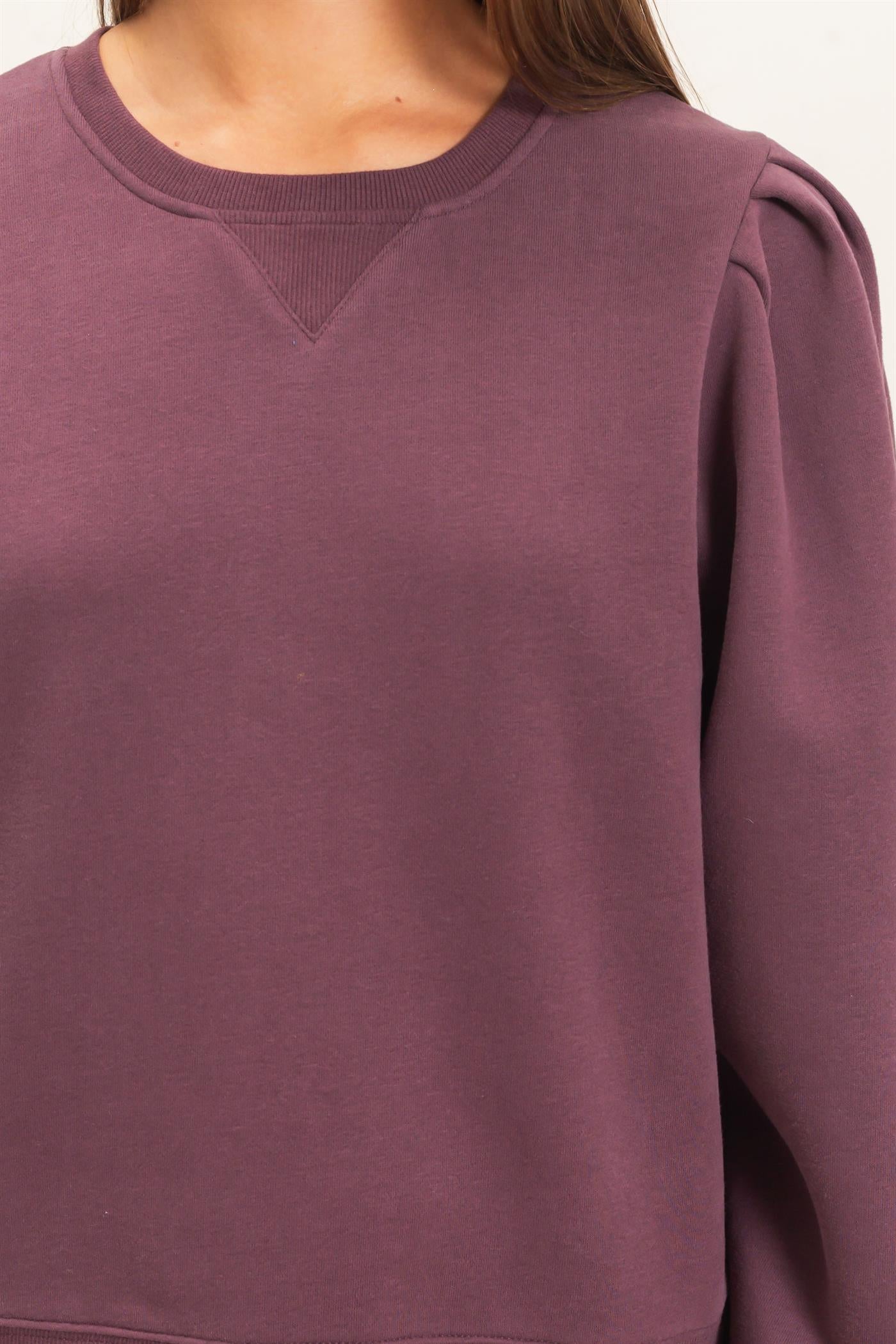 Wholesale Puff Sleeve Crew Neck Sweatshirt Sweatshirts DZ26E110 COCOA DOUBLE ZERO