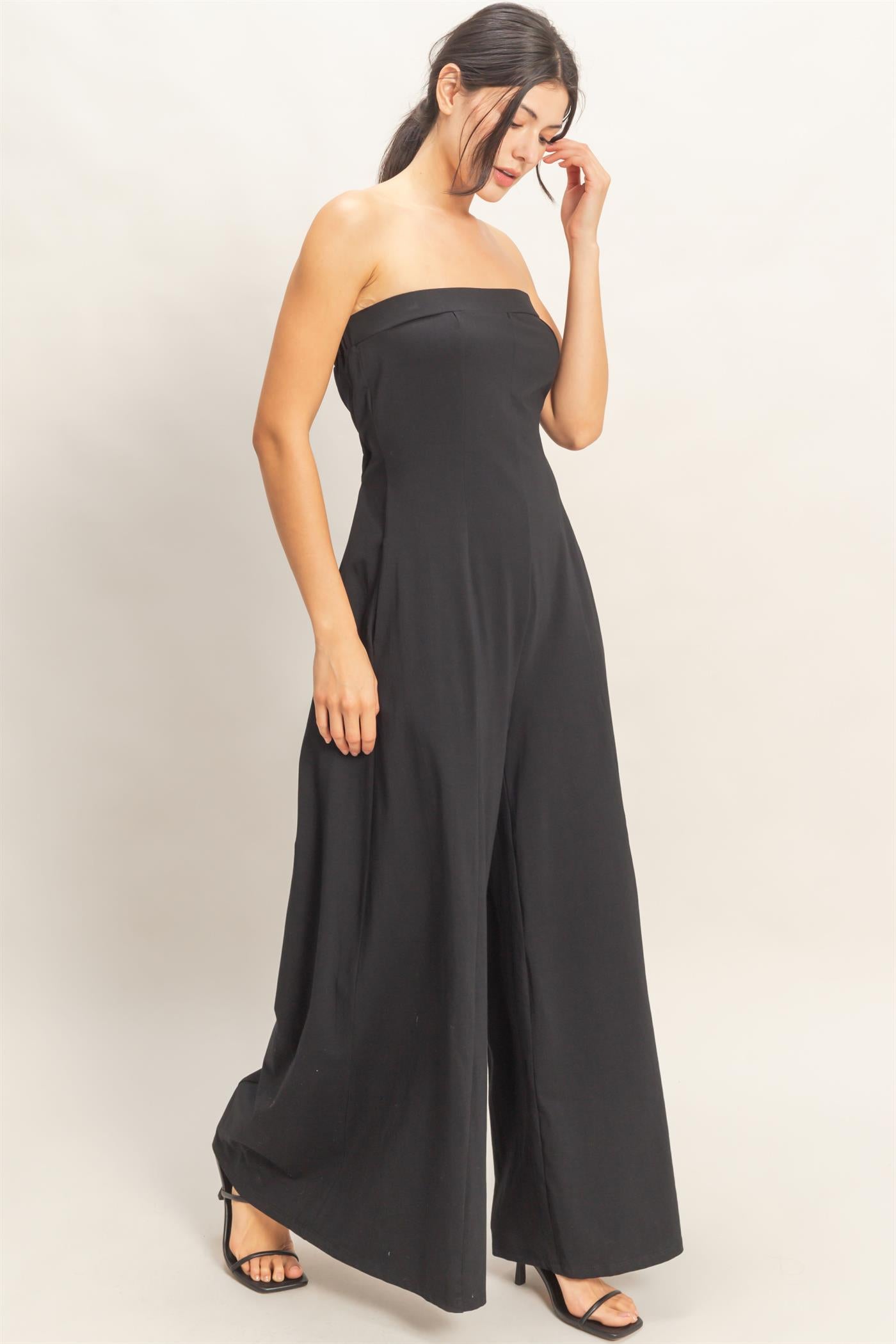 Wholesale Strapless Wide-Leg Jumpsuit Clothing HF26C314 BLACK HYFVE