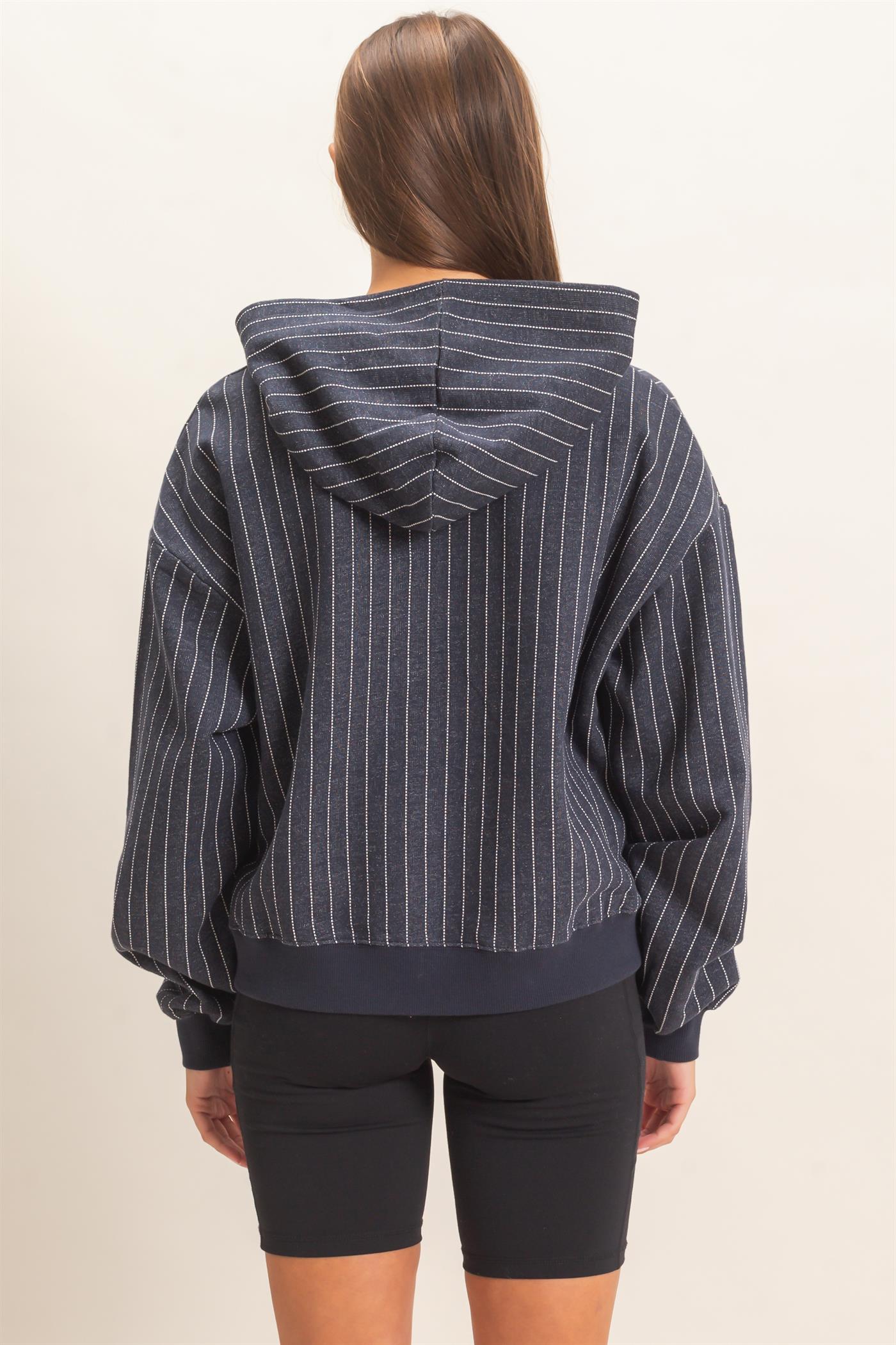 Wholesale Pinstripe French Terry Hoodie Hoodies DZ26E625 NAVY DOUBLE ZERO