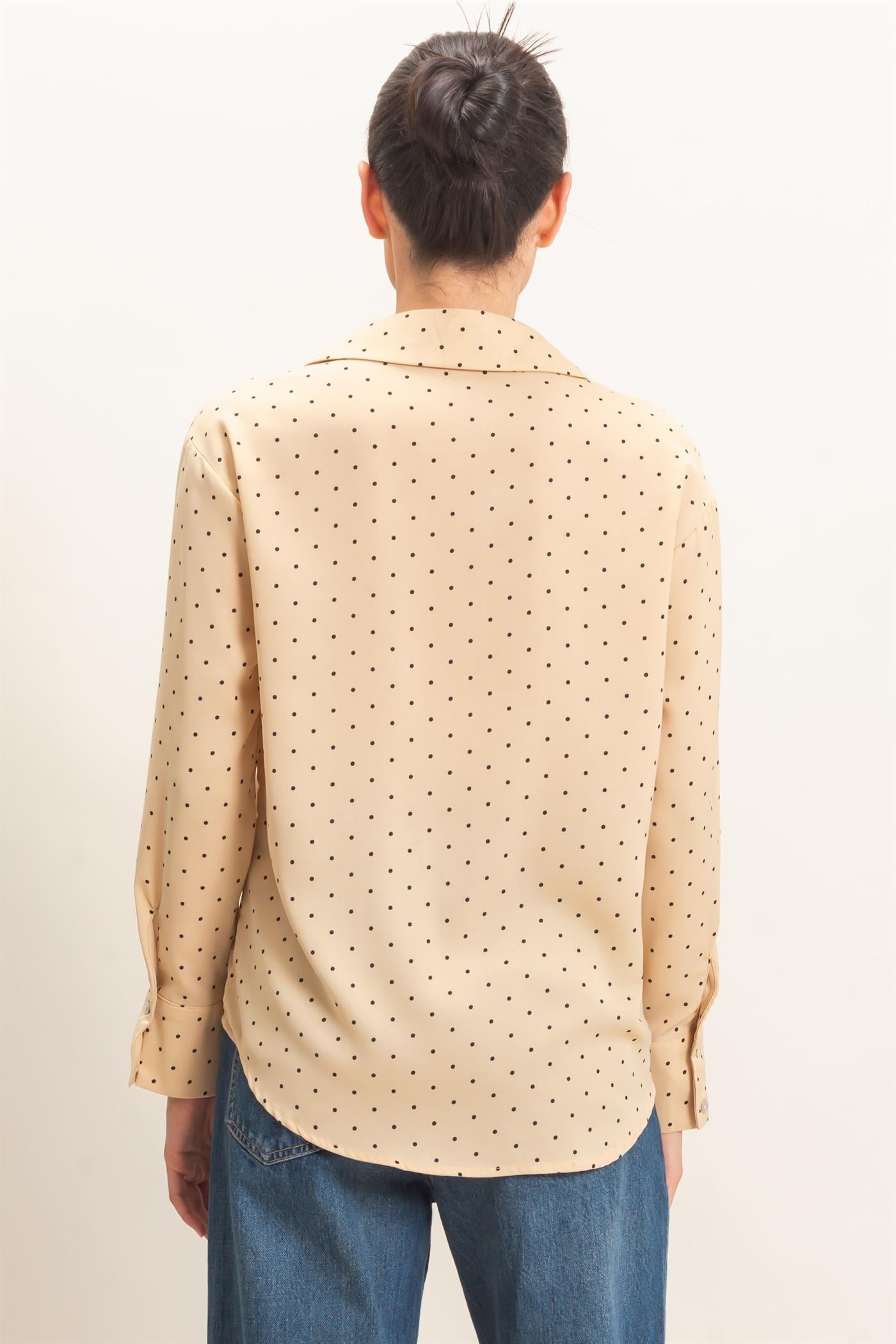 Wholesale Button-Up Polka Dot Shirt Shirts HF26F401 BEIGE HYFVE