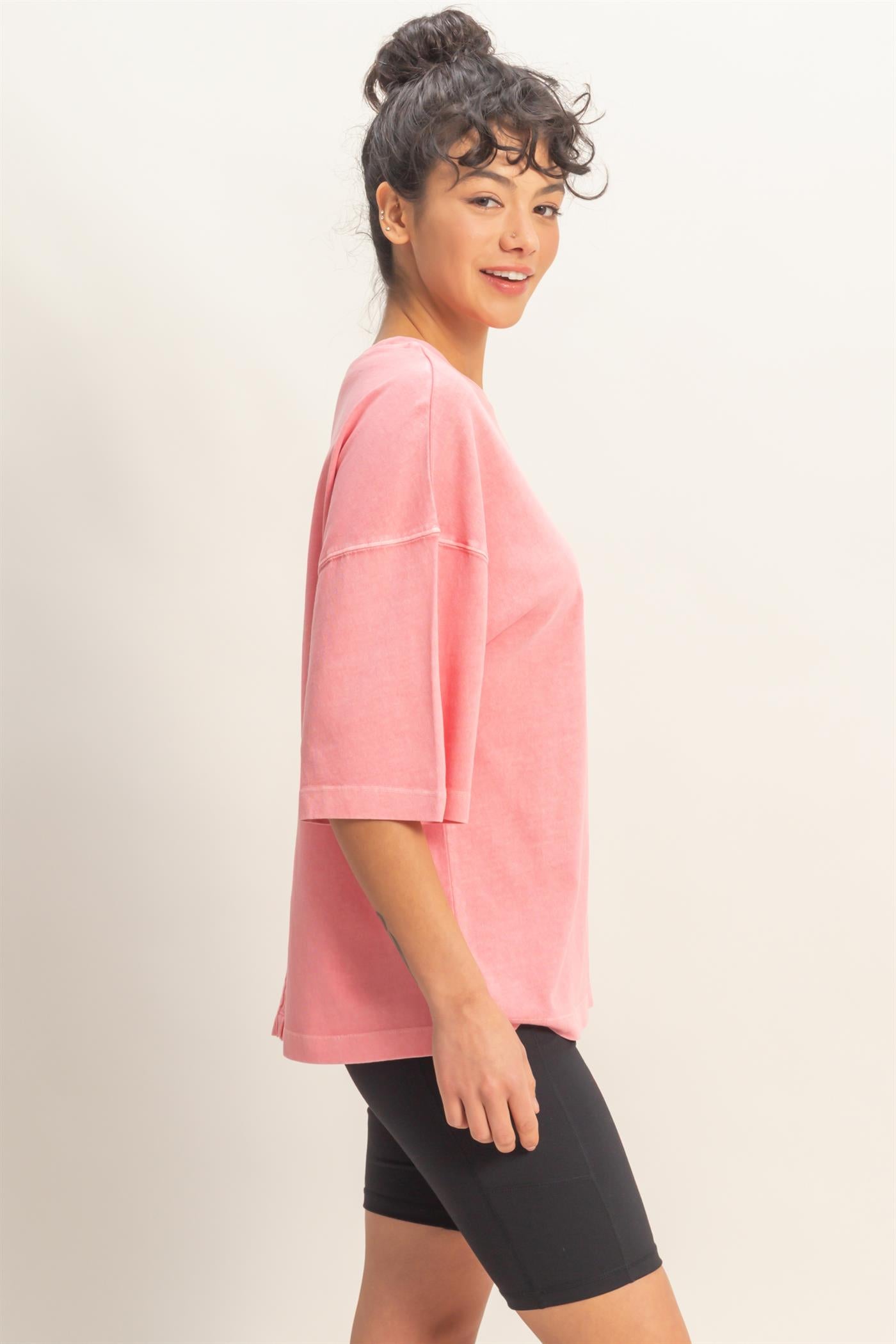 Wholesale Pigment Dye Oversized Half-Sleeve T-Shirt Clothing Tops DZ26A459 TAFFY PINK DOUBLE ZERO