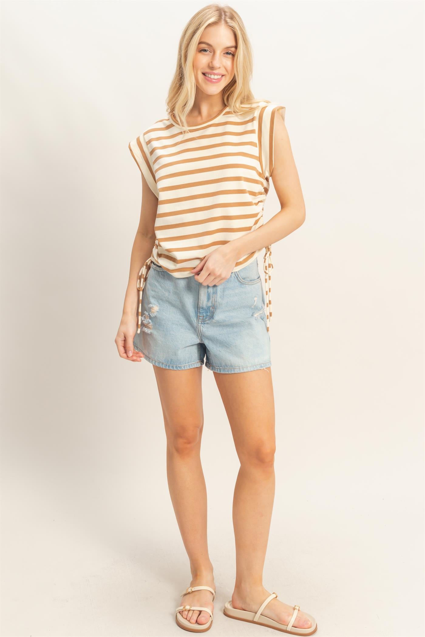 Wholesale Striped Sleeveless Tie-Side Top Clothing Tops HF26A500 CLAY HYFVE