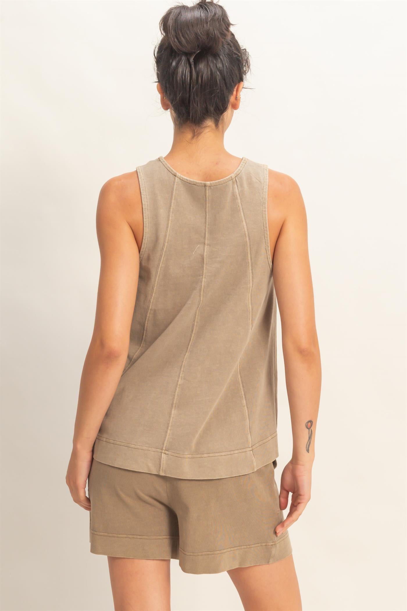 Wholesale Sleeveless Round Neck Top & Shorts Set Clothing DZ26C730-SET MOCHA DOUBLE ZERO