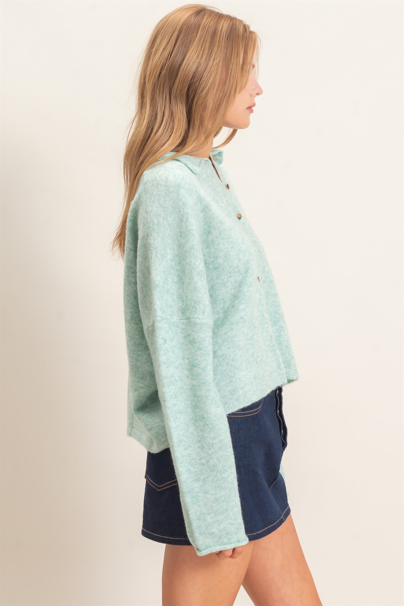 Wholesale Button-Up Collared Sweater Cardigan Cardigans HF26E039 EMERALD GREEN HYFVE