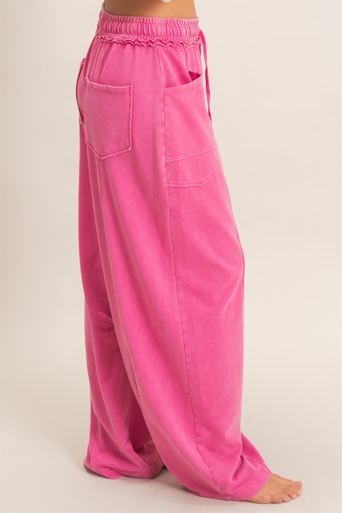 Wholesale Mineral Washed Barrel Sweatpants Pants DZ26F246 FUCHSIA DOUBLE ZERO
