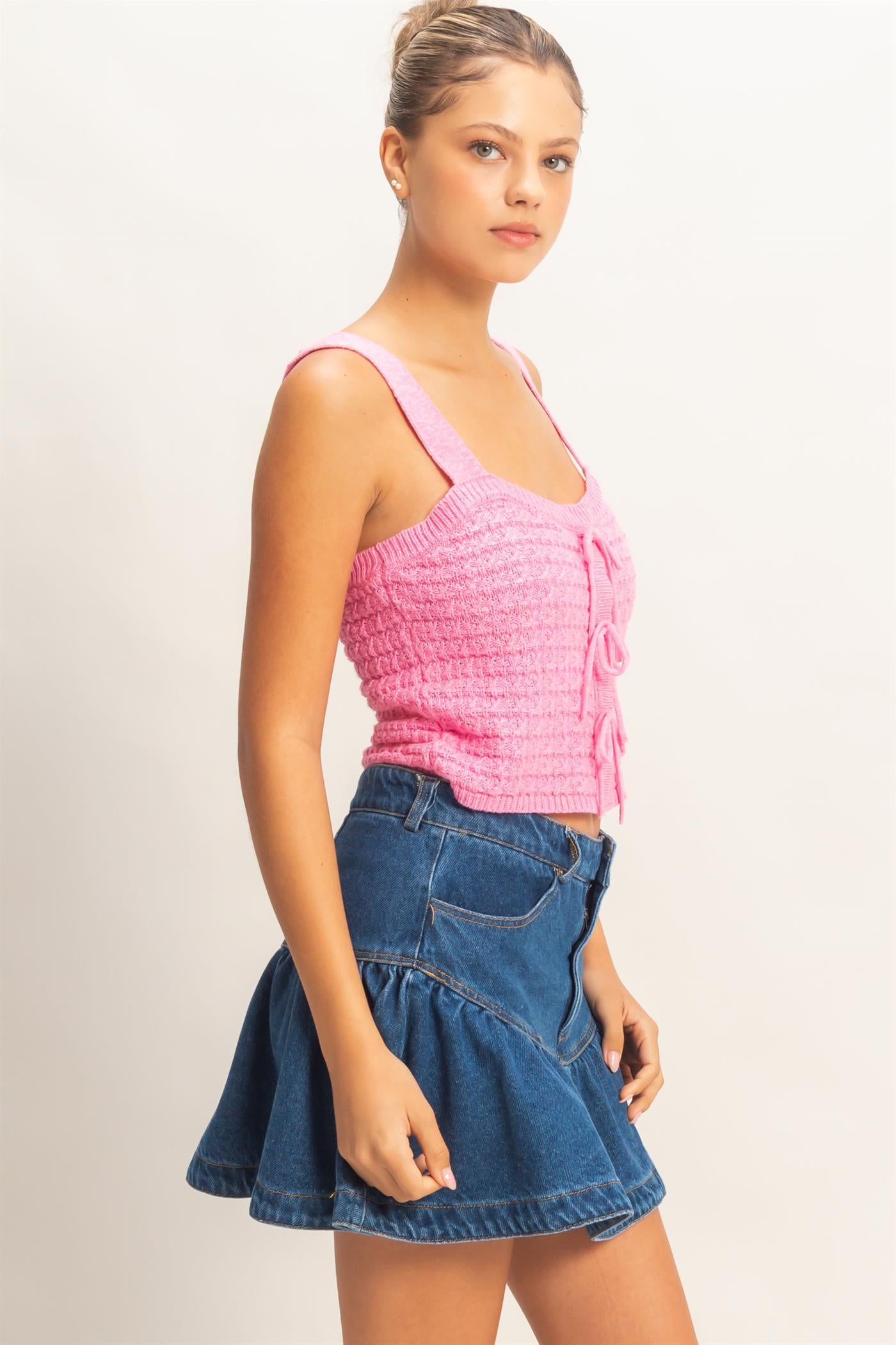 Wholesale Textured Knit Tank Clothing Tops HF26C002 PINK HYFVE