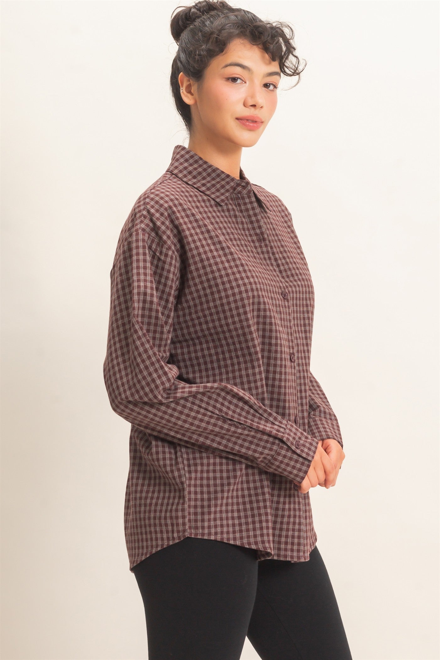 Wholesale Plaid Button-Up Shirt Shirts DZ26F012 BROWN DOUBLE ZERO