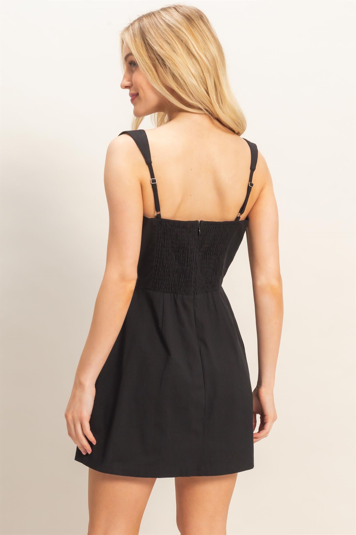 Wholesale Square Neck Mini Dress Dresses HF26C150 BLACK HYFVE