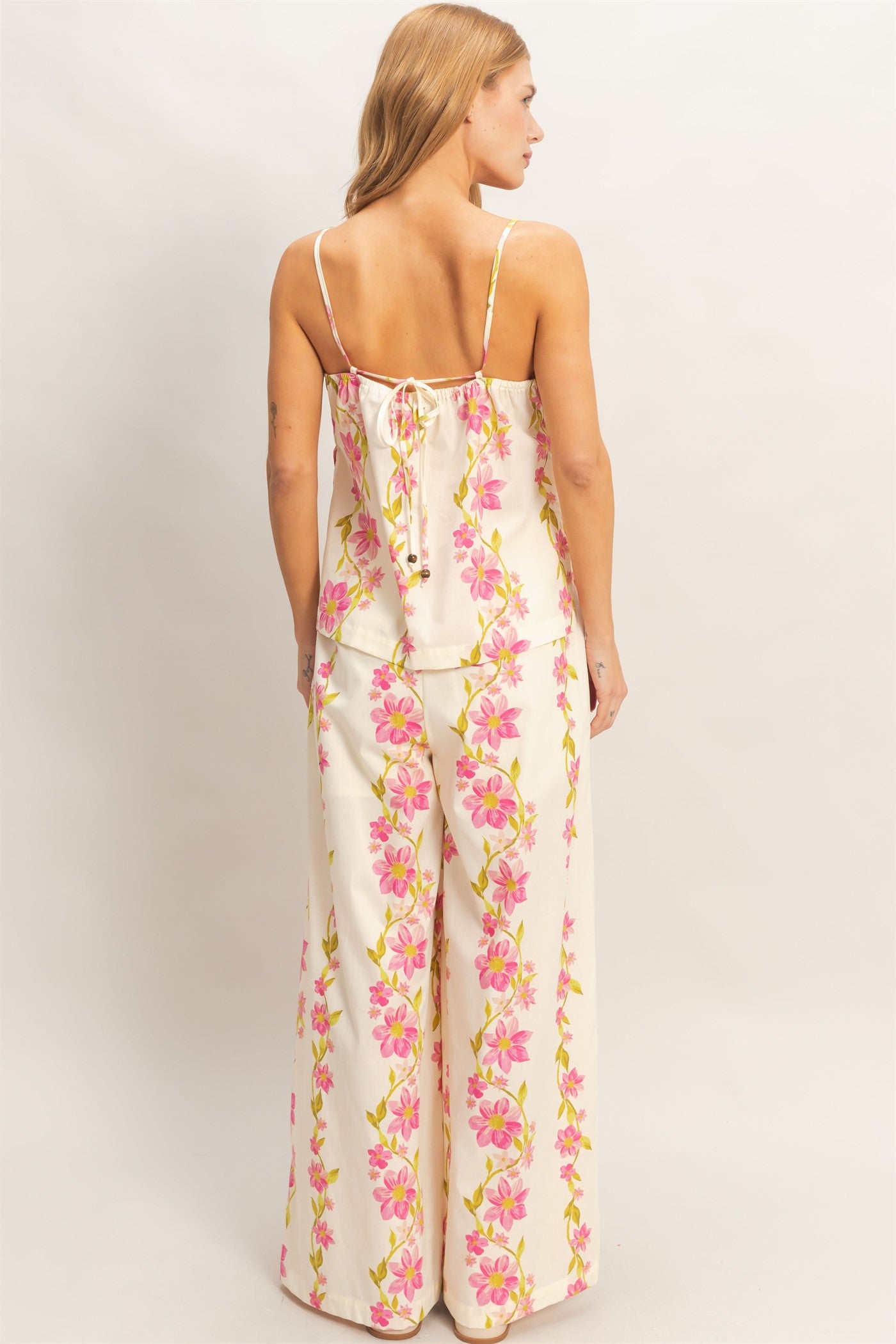 Wholesale Floral Spaghetti Strap Top & Pants Set Clothing HF26C569-SET PINK HYFVE