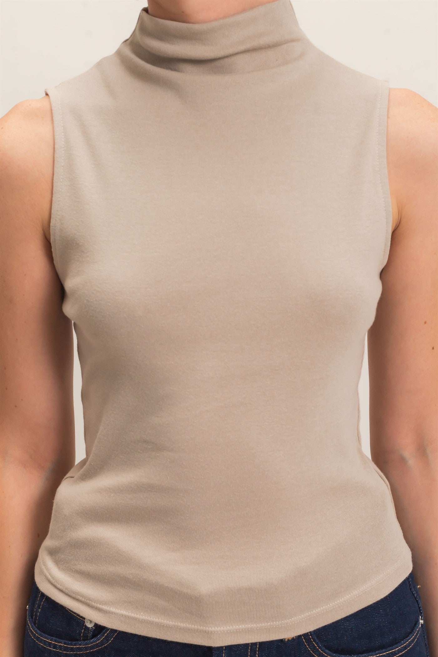 Wholesale Sleeveless Mock Neck Top Clothing Tops DZ26E397 WARM GRAY DOUBLE ZERO