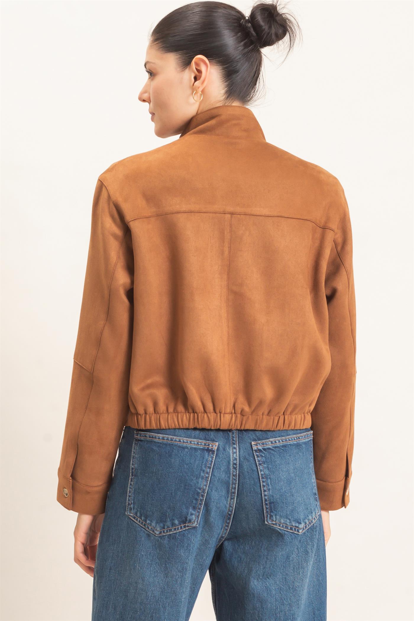 Wholesale Collar Suede Snap Jacket Coats & Jackets HF26E373 CAMEL HYFVE
