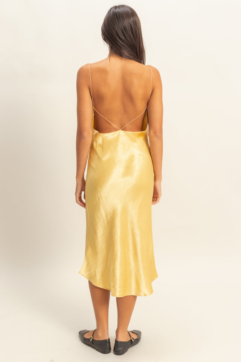 Wholesale Cowl Neck Satin Midi Dress Dresses DZ22A734 GOLD DOUBLE ZERO