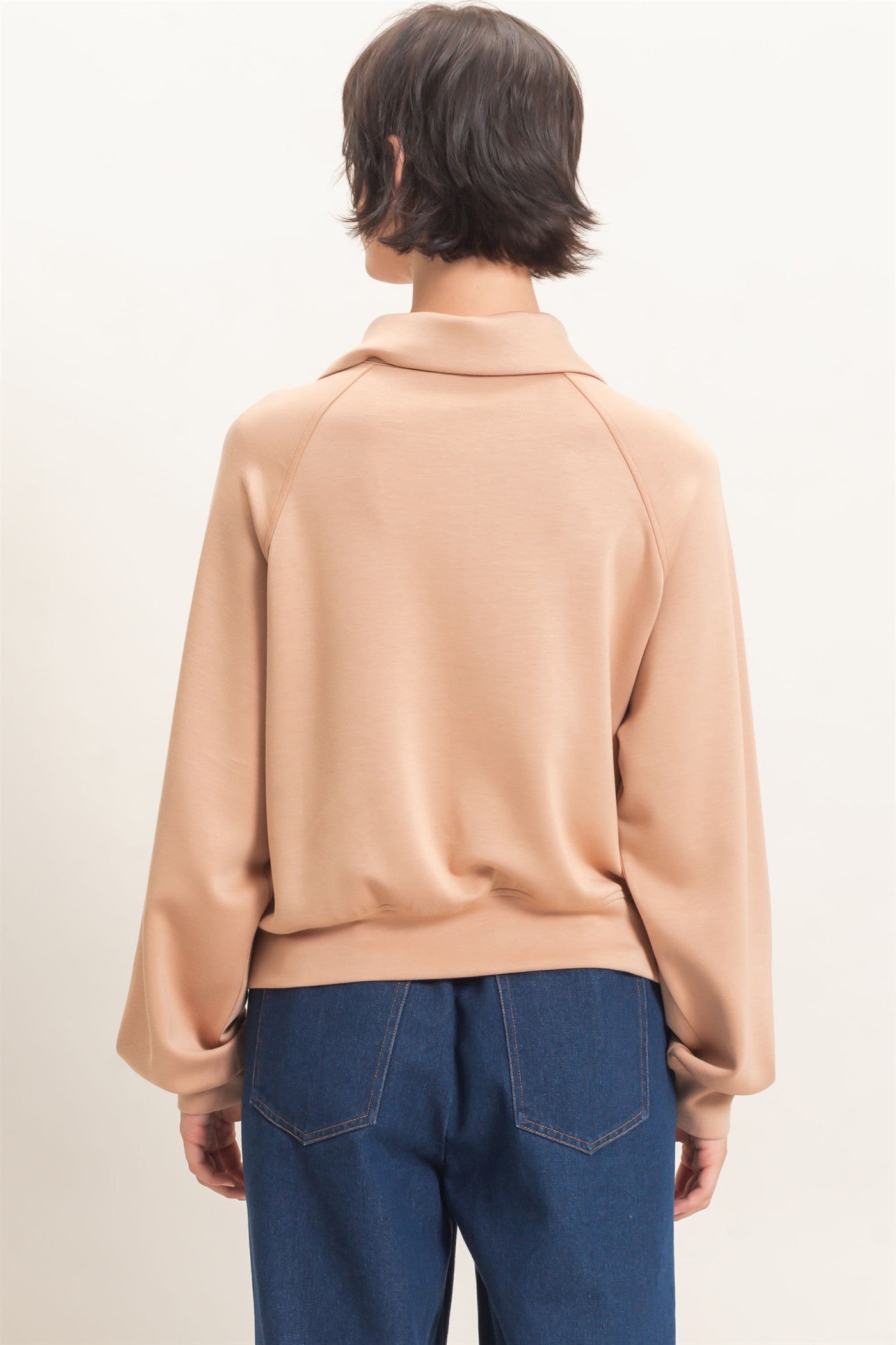 Wholesale Half-Zip Collar Raglan Pullover Sweatshirts DZ26C967 DARK TAUPE DOUBLE ZERO