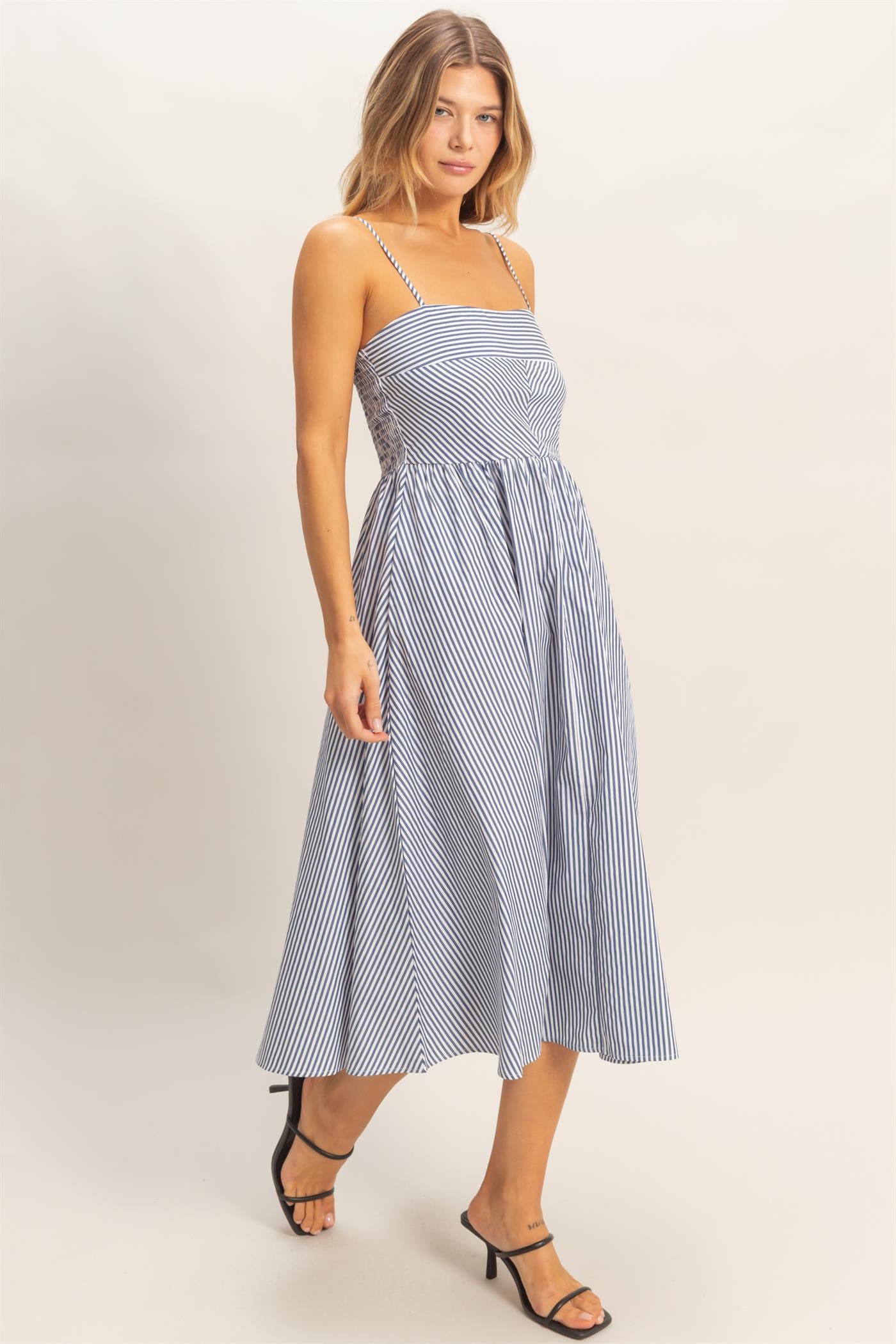 Wholesale Striped Spaghetti Strap Dress Dresses HF26A291-D NAVY HYFVE
