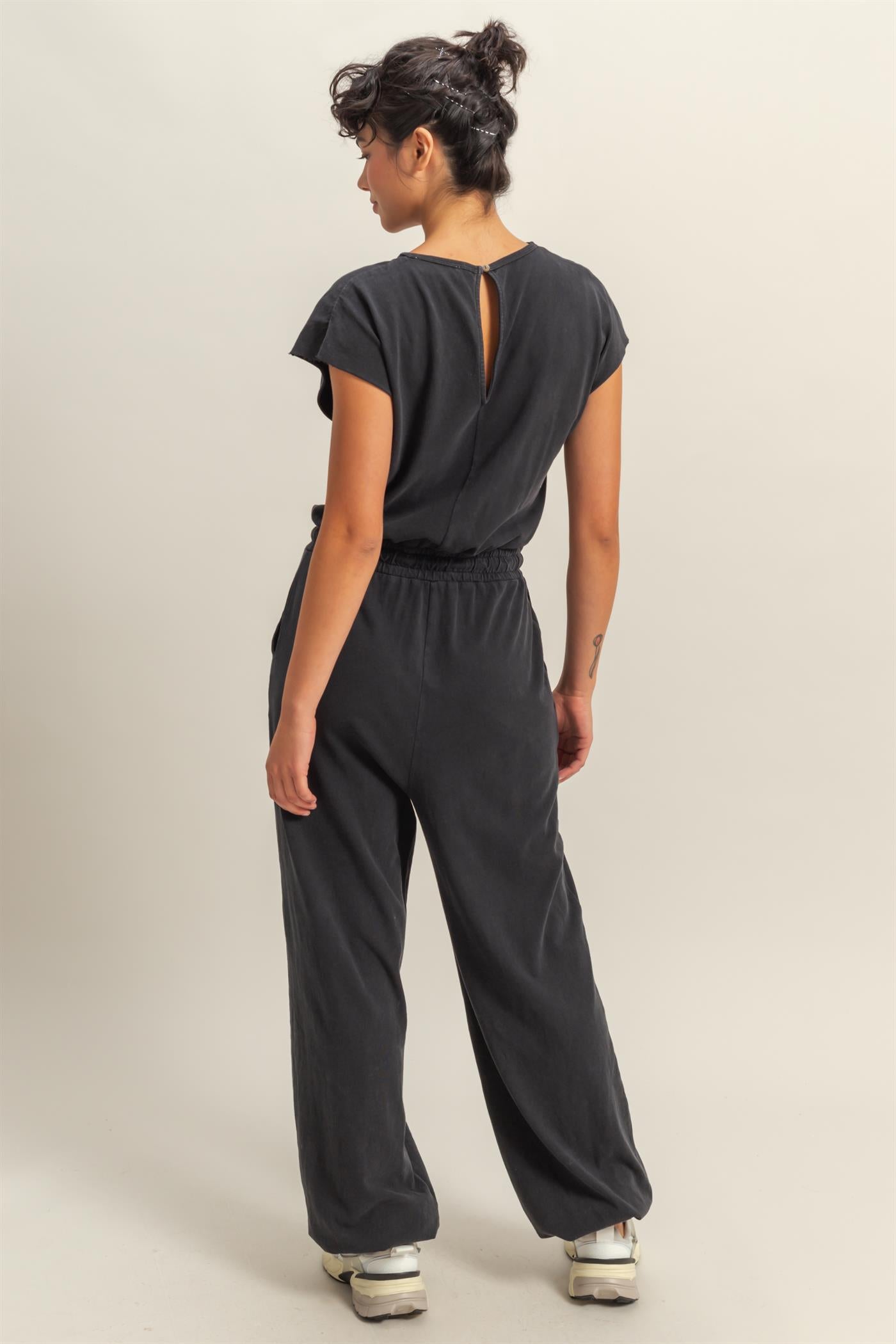 Wholesale Short Sleeve Casual Jumpsuit Clothing DZ24C619 BLACK DOUBLE ZERO
