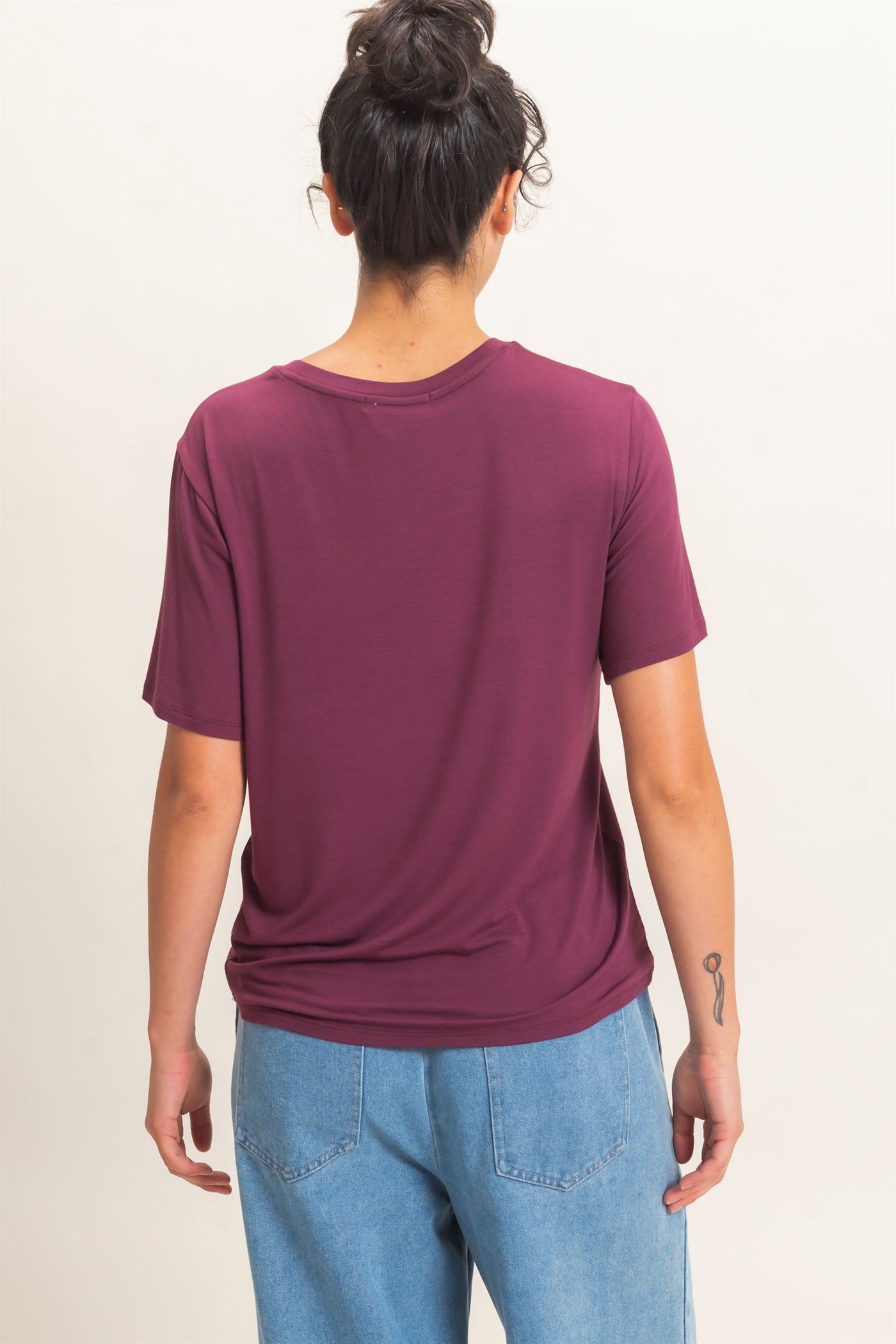 Wholesale Crew Neck Pocket Tee Clothing Tops DZ26E254 DARK CHERRY DOUBLE ZERO