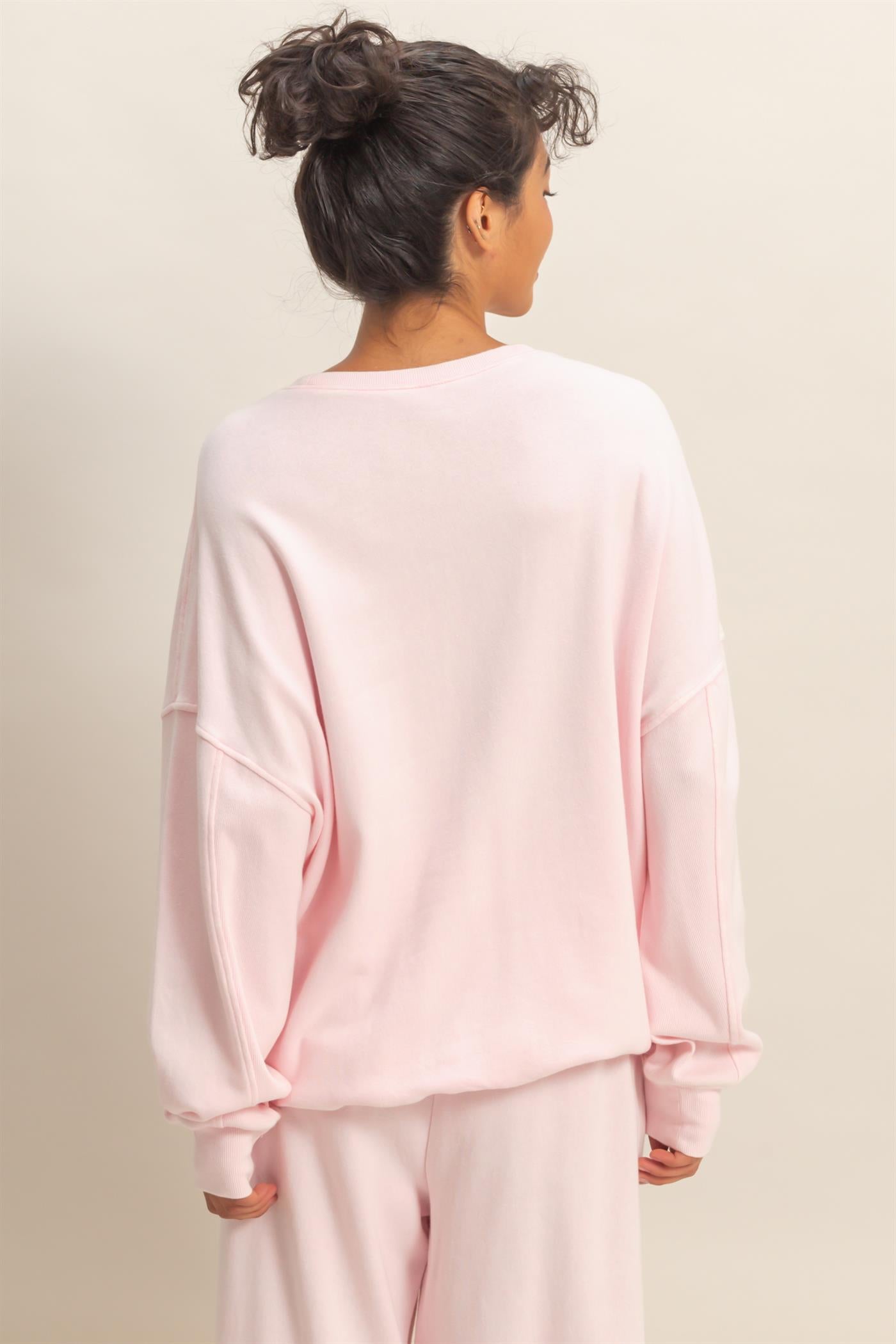 Wholesale Acid Wash Oversized Sweatshirt Sweatshirts DZ26A984 SOFT PINK DOUBLE ZERO