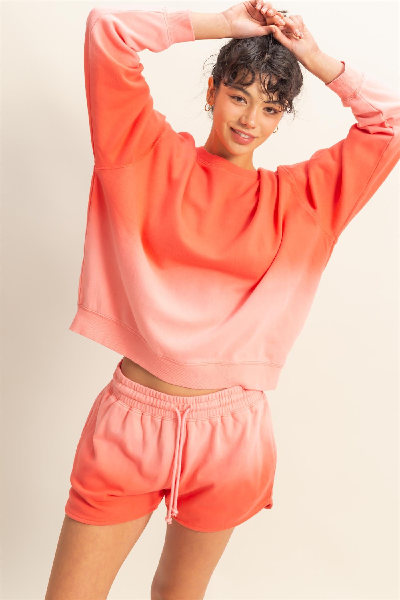 Wholesale Dip Dye Drawstring Waist Shorts Shorts DZ25C635 CORAL DOUBLE ZERO