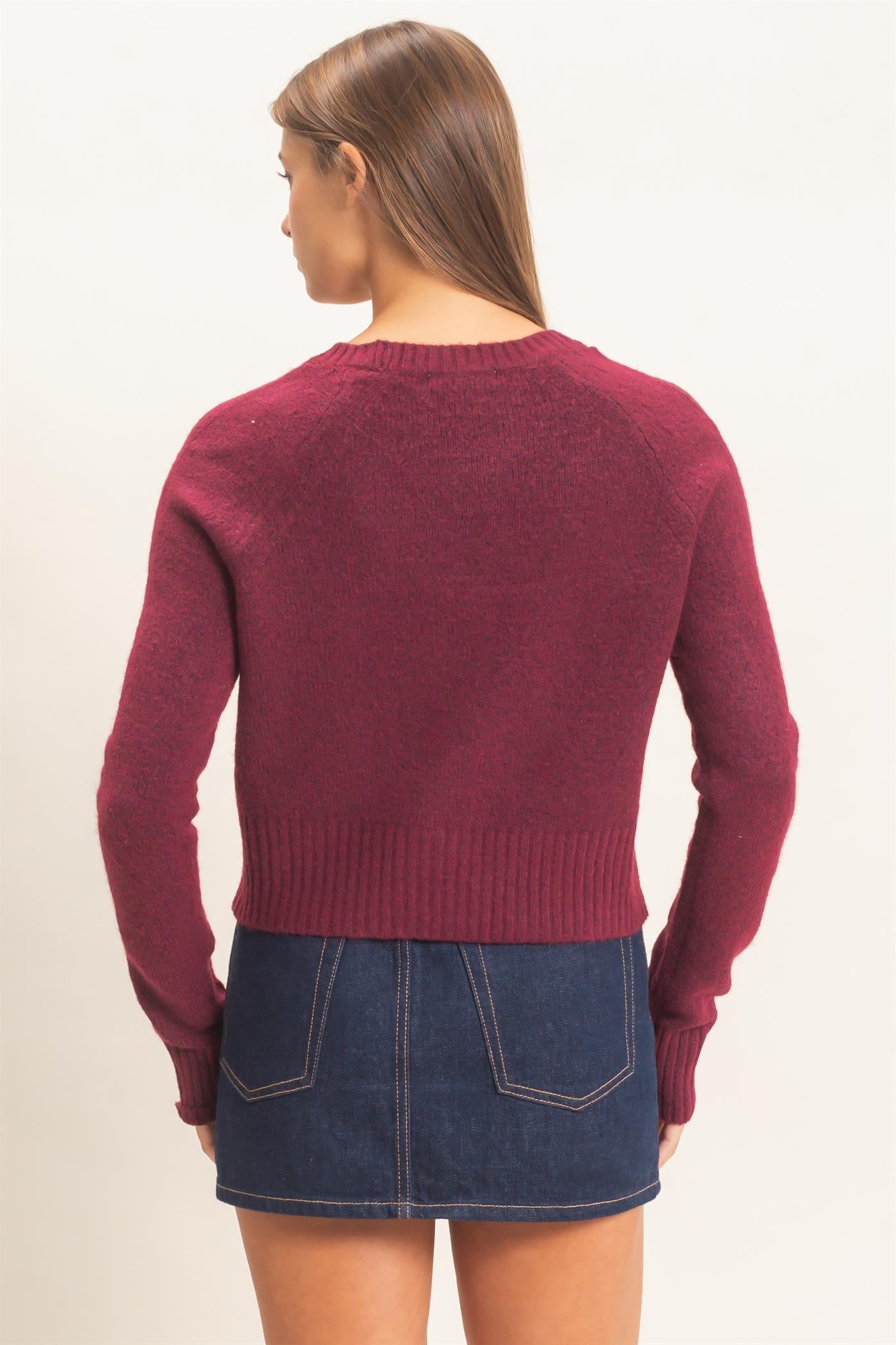 Wholesale V-Neck Cardigan Cardigans DZ26E326 DARK CHERRY DOUBLE ZERO