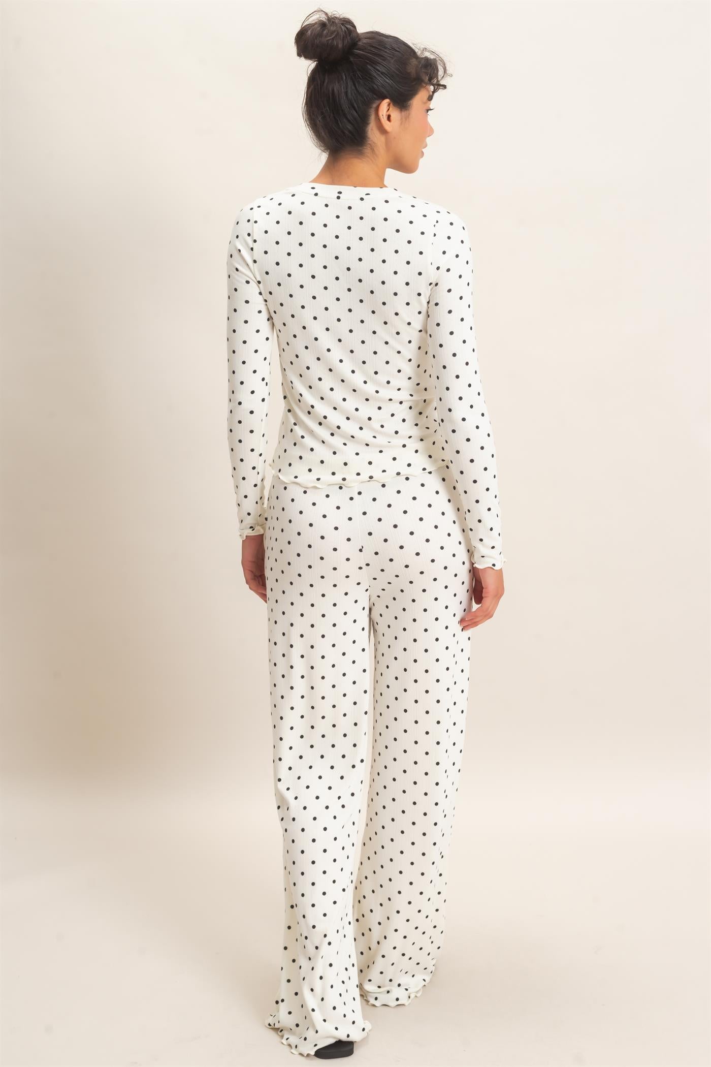 Wholesale Polka Dot Long Sleeve Top & Pants Set Clothing DZ26E914-SET CREAM DOUBLE ZERO
