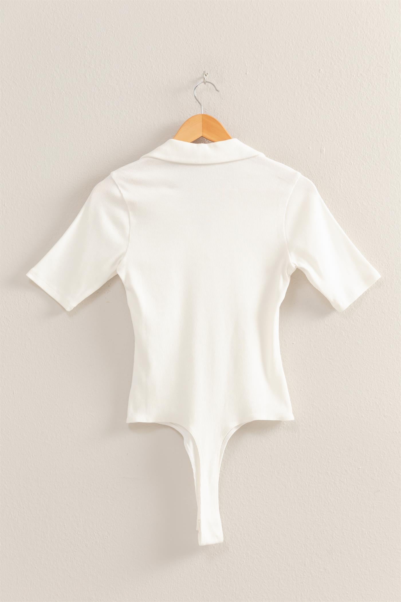 Wholesale Polo Neck Short Sleeve Bodysuit Bodysuits DZ25A777 OFF WHITE DOUBLE ZERO