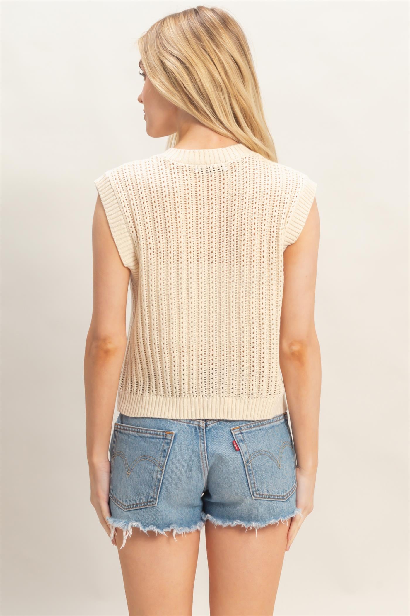 Wholesale Sleeveless Ribbed Button Top Sweaters HF26A356 CREAM HYFVE