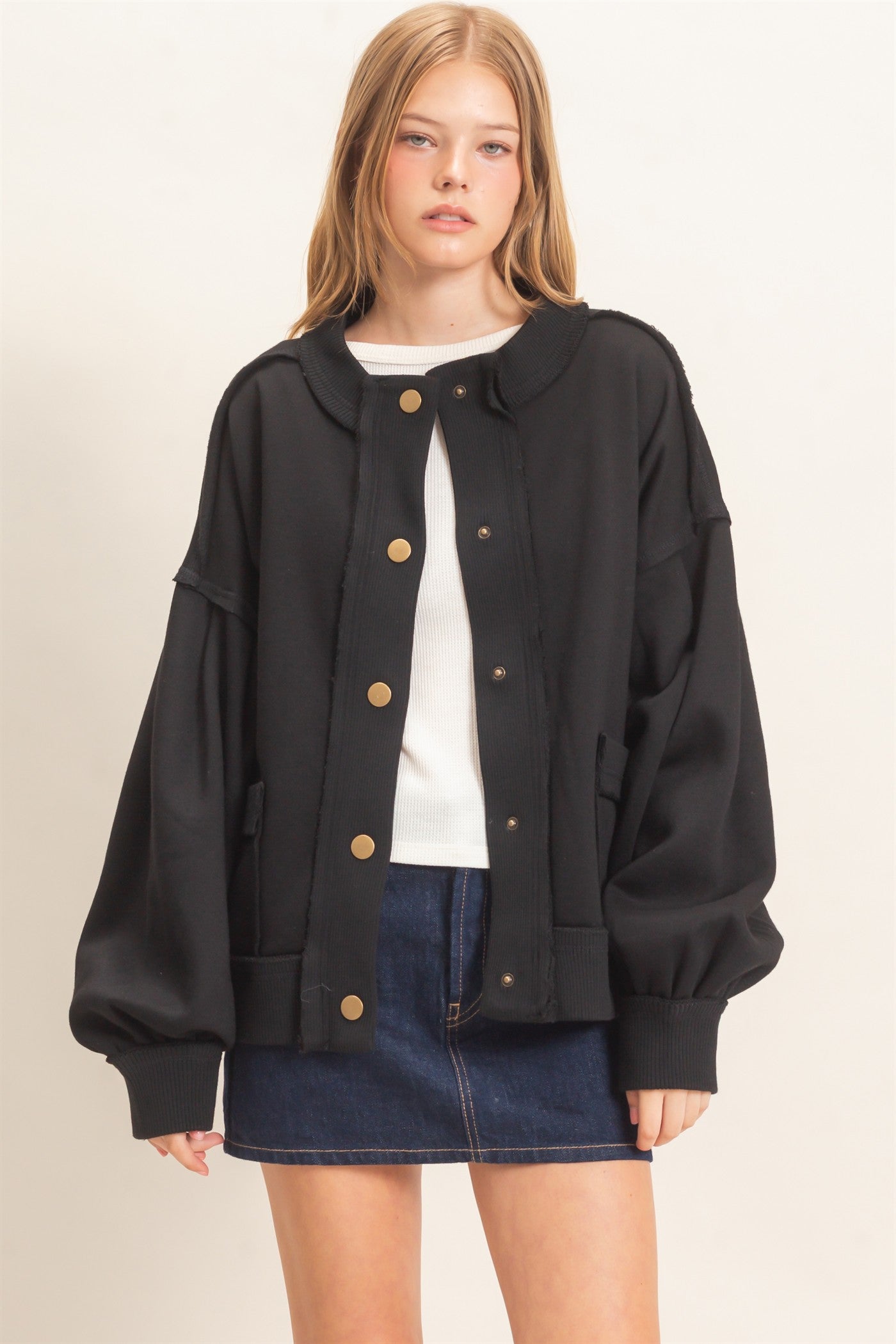 Wholesale Snap Front Jacket Coats & Jackets HF26E003 BLACK HYFVE