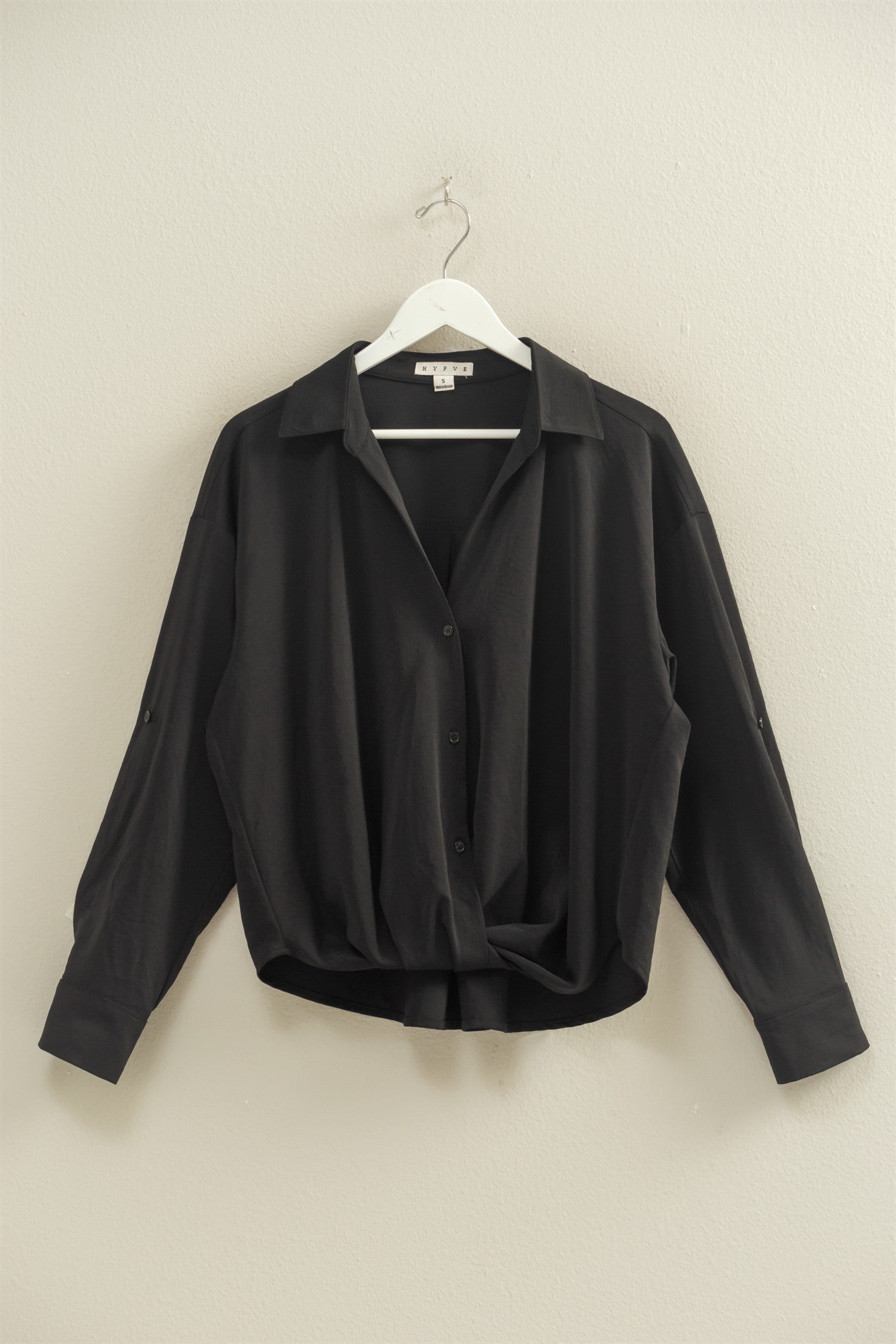 Wholesale Button-Down Blouse With Flowing Fit Clothing Tops HF25C543 BLACK HYFVE