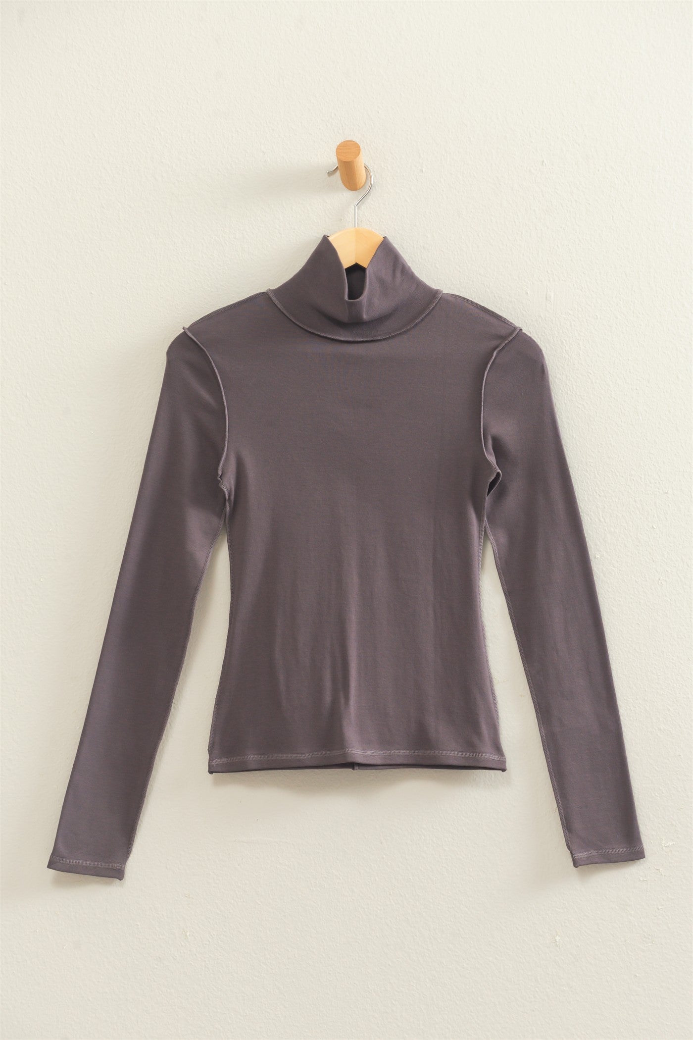 Wholesale Turtleneck Exposed Seam Long Sleeve Top Clothing Tops DZ26F241 CHARCOAL HYFVE