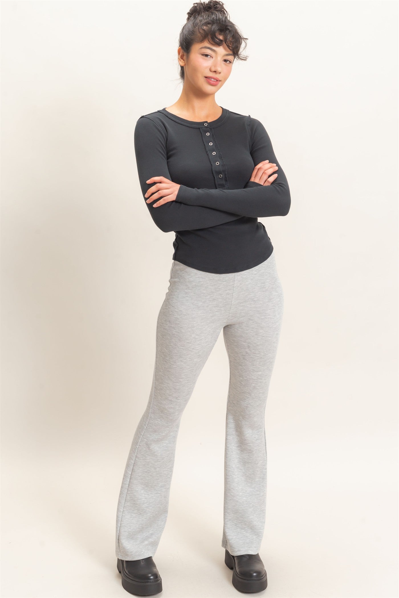 Wholesale Pigment Dye Henley Long Sleeve Top Clothing Tops DZ26C882 BLACK DOUBLE ZERO