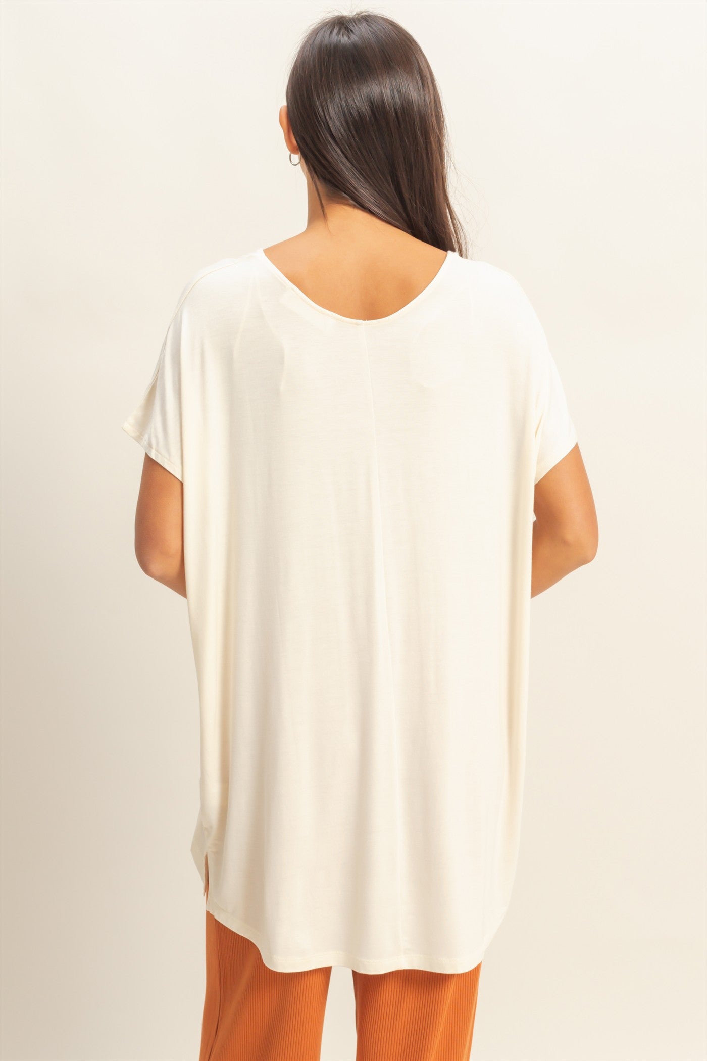 Wholesale Loose Fit Tunic High Low Top Clothing Tops DZ23F046 CREAM DOUBLE ZERO
