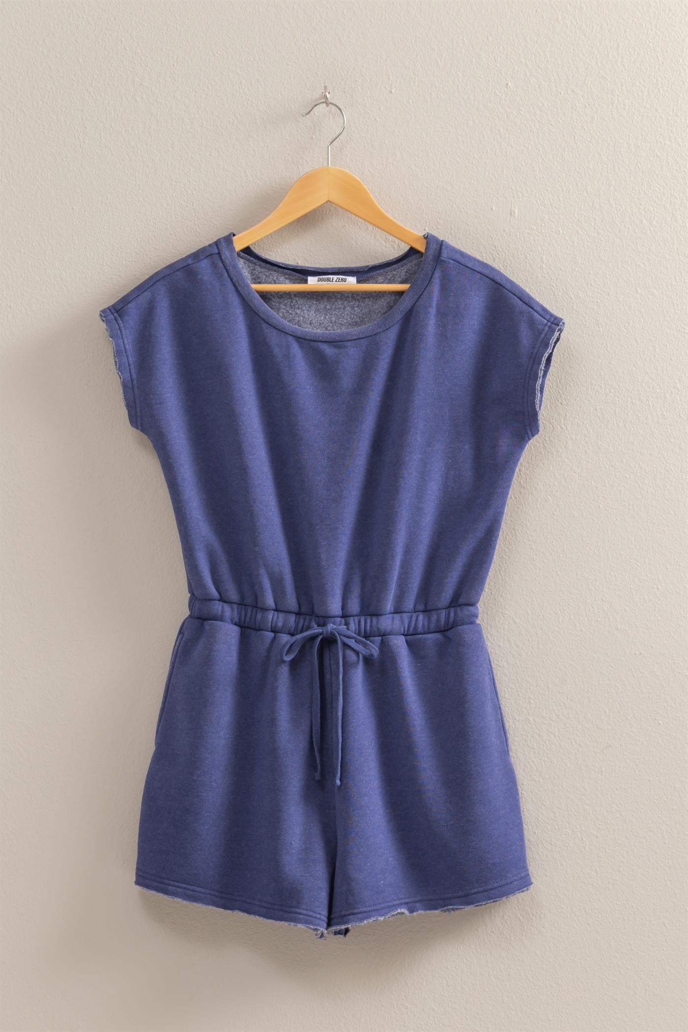 Wholesale Cap Sleeve Drawstring Waist Romper Clothing DZ25A782 DUSTY INDIGO DOUBLE ZERO