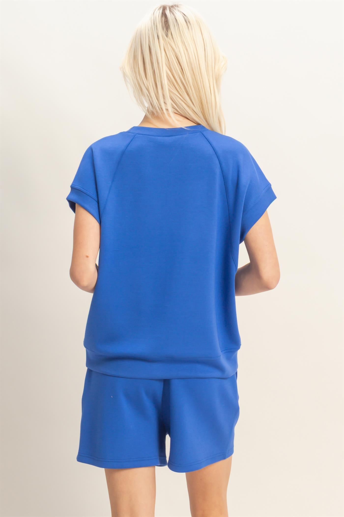 Wholesale Crew Neck Sleeveless Top And Shorts Set Clothing DZ26C575-SET COBALT DOUBLE ZERO