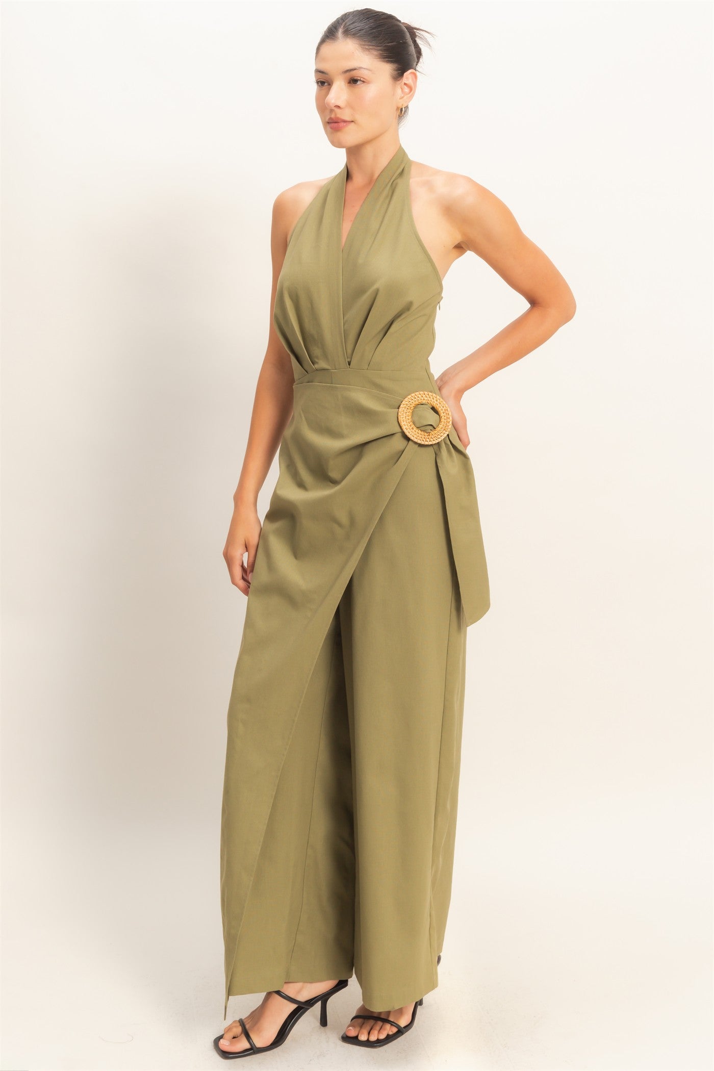 Wholesale Halter Wrap Jumpsuit Clothing HF26C374 OLIVE HYFVE
