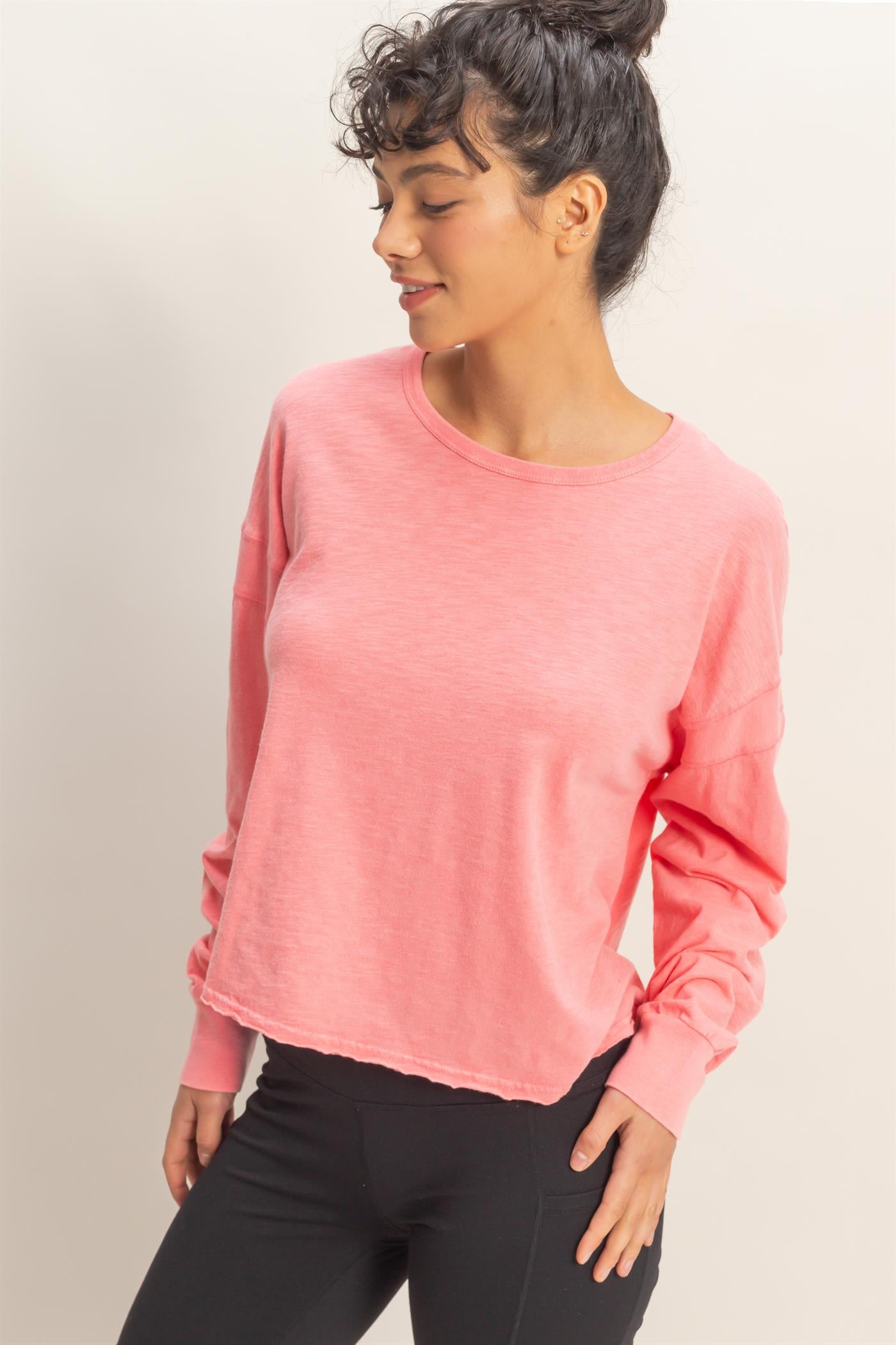 Wholesale Cross Detail Open Back Long-Sleeve Top Clothing Tops DZ26C731 TAFFY PINK DOUBLE ZERO