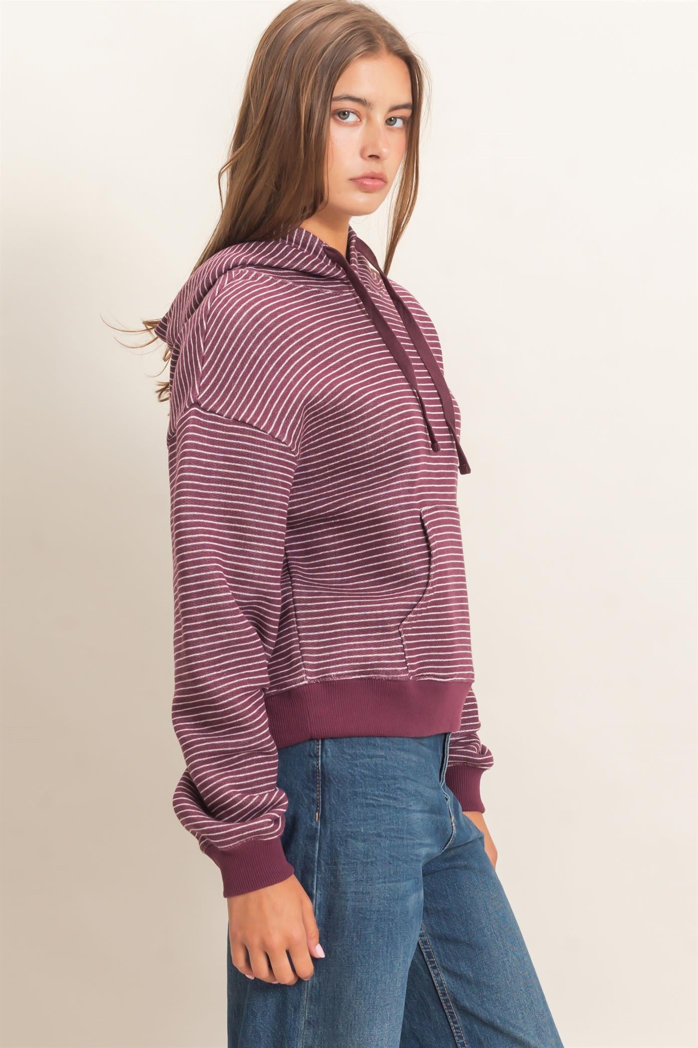 Wholesale Striped French Terry Hoodie Hoodies DZ26C619 DARK CHERRY DOUBLE ZERO