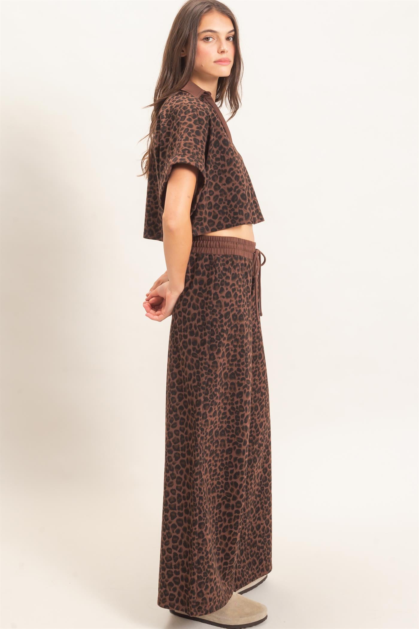 Wholesale Leopard Print Top And Pant Set Clothing HF26E704-SET BROWN HYFVE