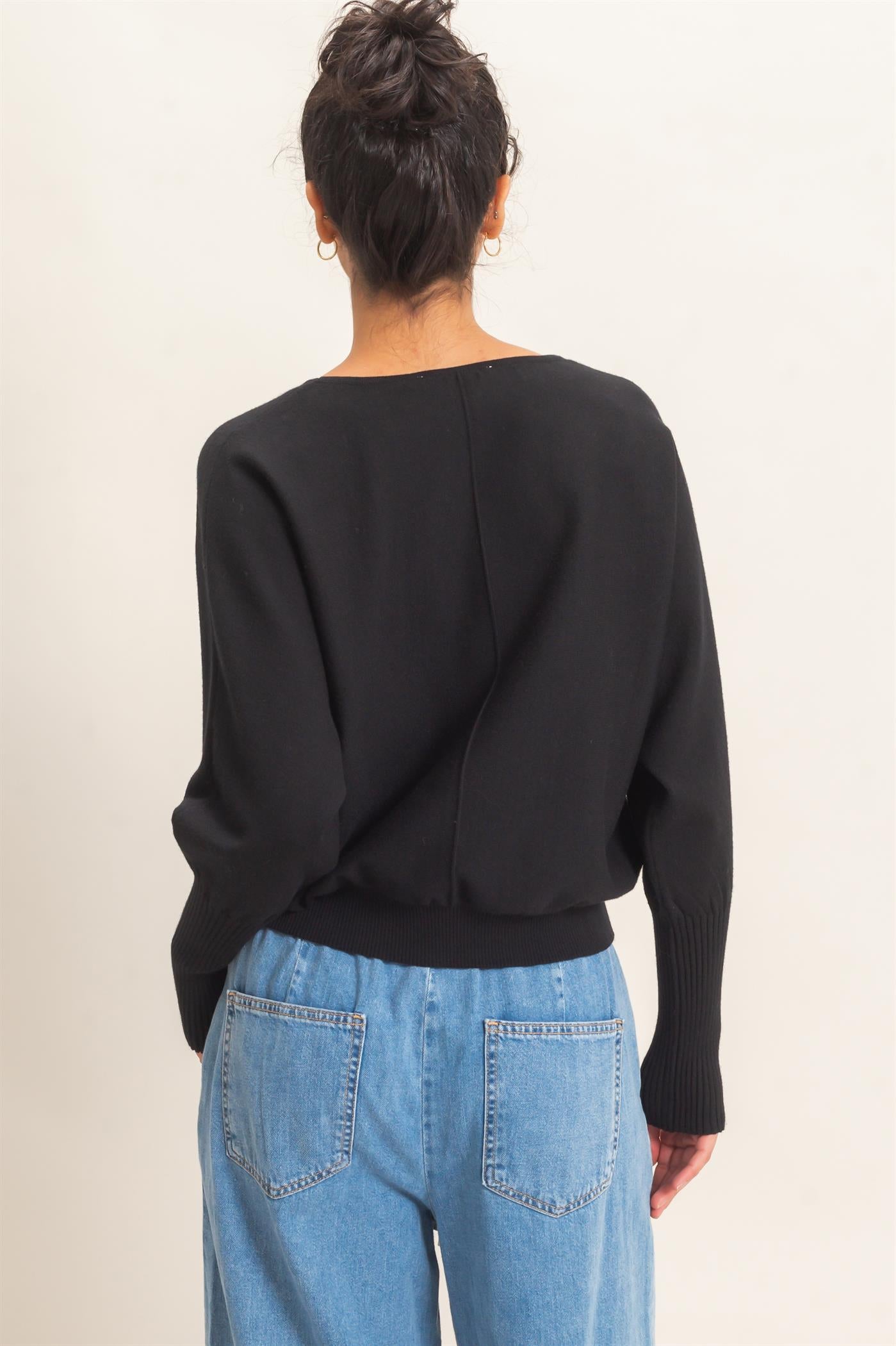 Wholesale Batwing Sleeve Center Seam Sweater Sweaters DZ26E079 BLACK DOUBLE ZERO