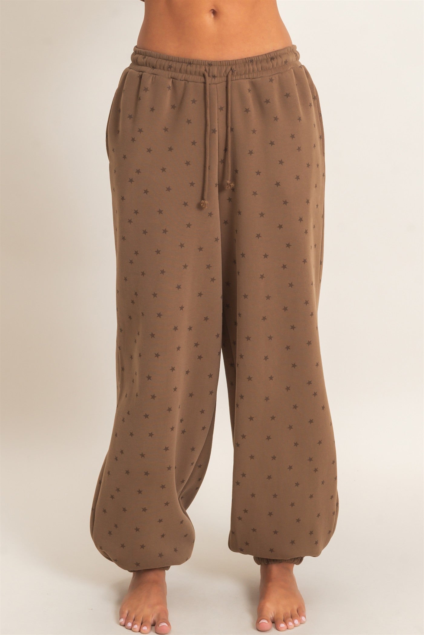Wholesale Star Print Elastic Waist Jogger Pants Joggers DZ26E287 MOCHA DOUBLE ZERO