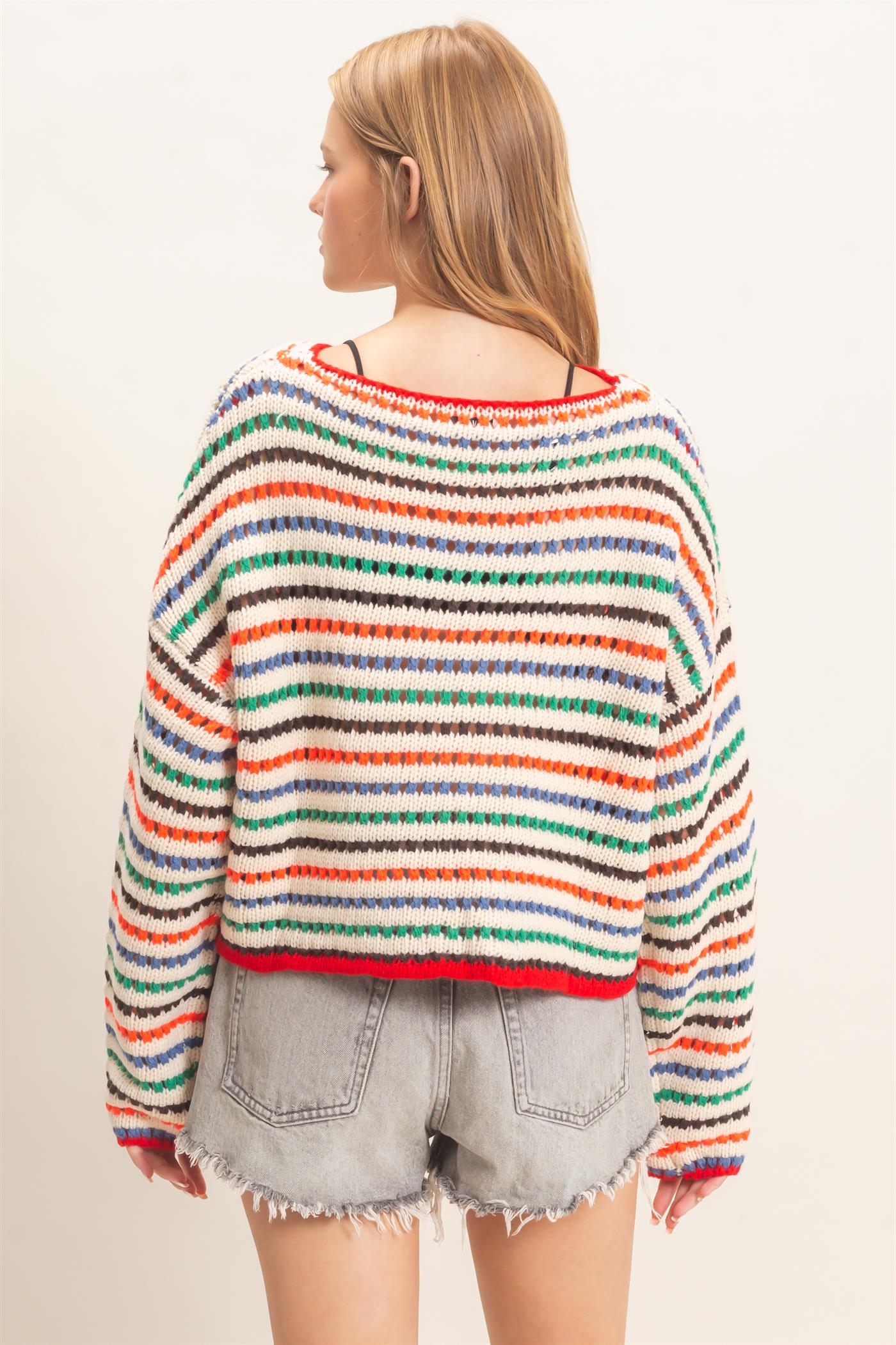 Wholesale Striped Knit Sweater Sweaters HF26F189 CREAM HYFVE
