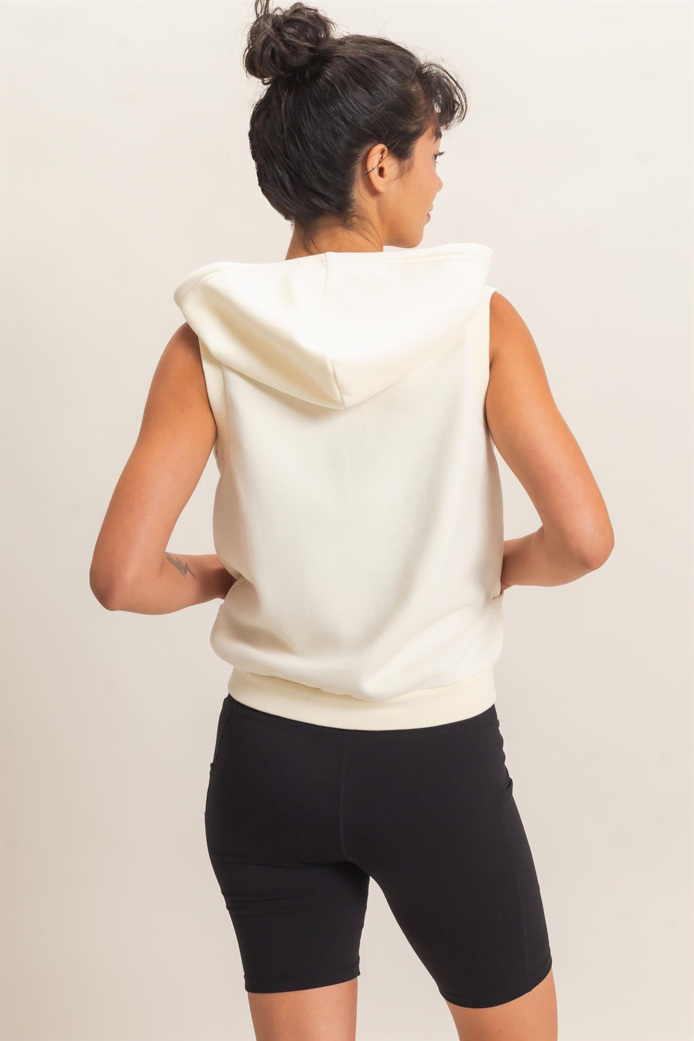 Wholesale Sleeveless Zip Up Hoodie Hoodies DZ26E330 CREAM DOUBLE ZERO