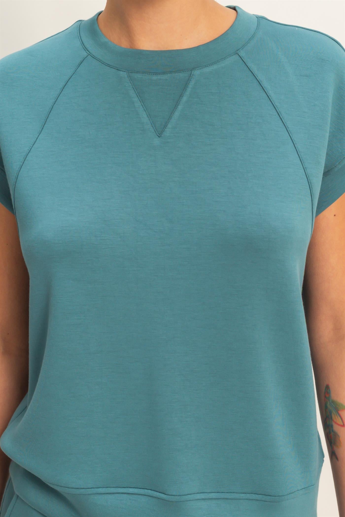 Wholesale Crew Neck Sleeveless Top And Shorts Set Clothing DZ26C575-SET DARK TEAL DOUBLE ZERO