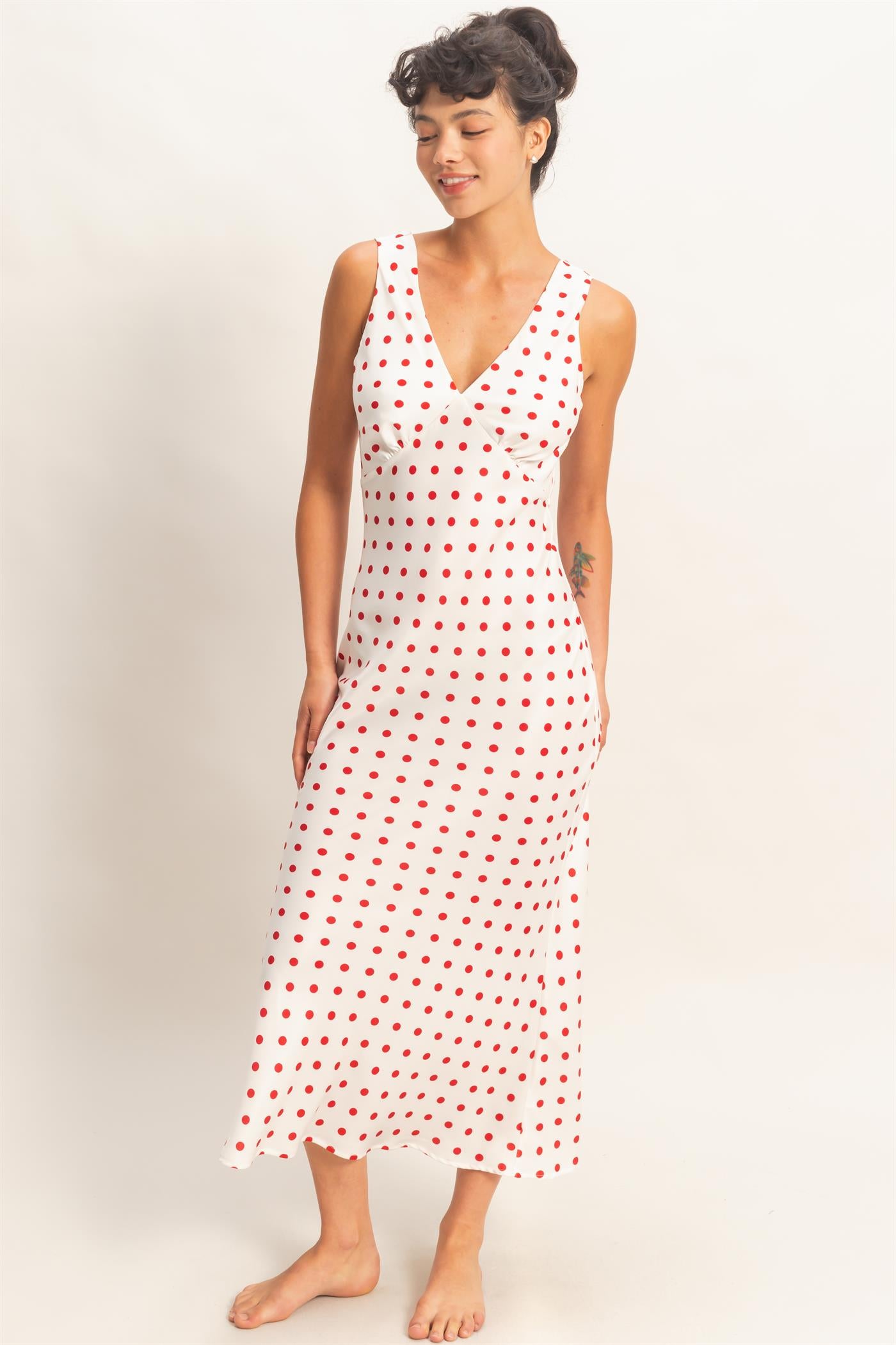 Wholesale Polka Dot Sleeveless Maxi Dress Dresses DZ25E063 RED DOUBLE ZERO